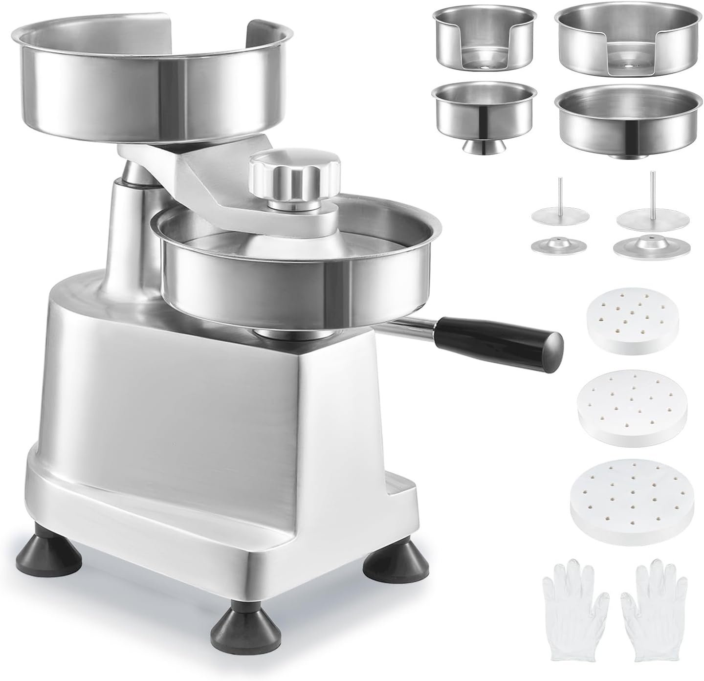 image:imageVEVOR Commercial Burger Patty Maker 150mm6inch Hamburger Beef Patty Maker Heavy Duty FoodGrade Stainless Steel Bowl Burger Press Machine Kitchen Meat Forming Processor with 1000 Pcs Patty Papers4inch5inch6inch