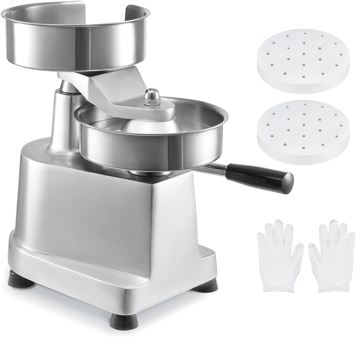 image:imageVEVOR Commercial Burger Patty Maker 150mm6inch Hamburger Beef Patty Maker Heavy Duty FoodGrade Stainless Steel Bowl Burger Press Machine Kitchen Meat Forming Processor with 1000 Pcs Patty Papers6 inch