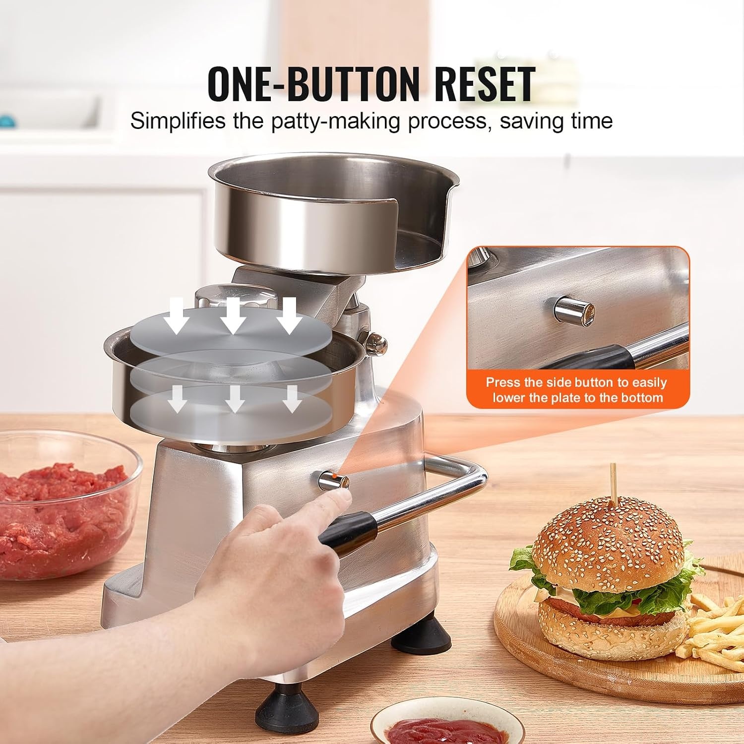 image:imageVEVOR Commercial Burger Patty Maker 150mm6inch Hamburger Beef Patty Maker Heavy Duty FoodGrade Stainless Steel Bowl Burger Press Machine Kitchen Meat Forming Processor with 1000 Pcs Patty Papers4inch5inch6inch