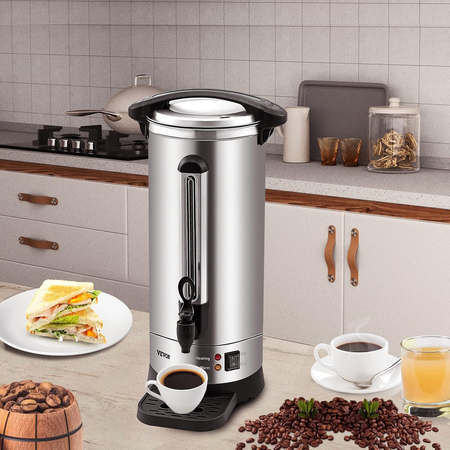 image:imageVEVOR Commercial Coffee Urn 50 Cups75L Stainless Steel Large Coffee Dispenser 1000W 110V Electric Coffee Maker Urn For Quick Brewing Hot Water Urn with Detachable Power Cord for Easy Cleaning110 Cups