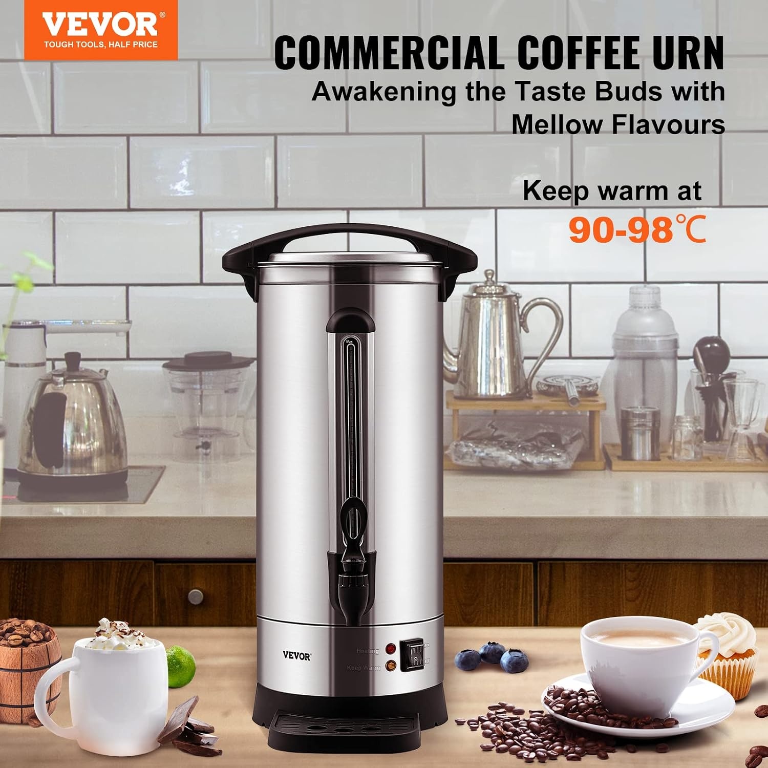 image:imageVEVOR Commercial Coffee Urn 50 Cups75L Stainless Steel Large Coffee Dispenser 1000W 110V Electric Coffee Maker Urn For Quick Brewing Hot Water Urn with Detachable Power Cord for Easy Cleaning110 Cups