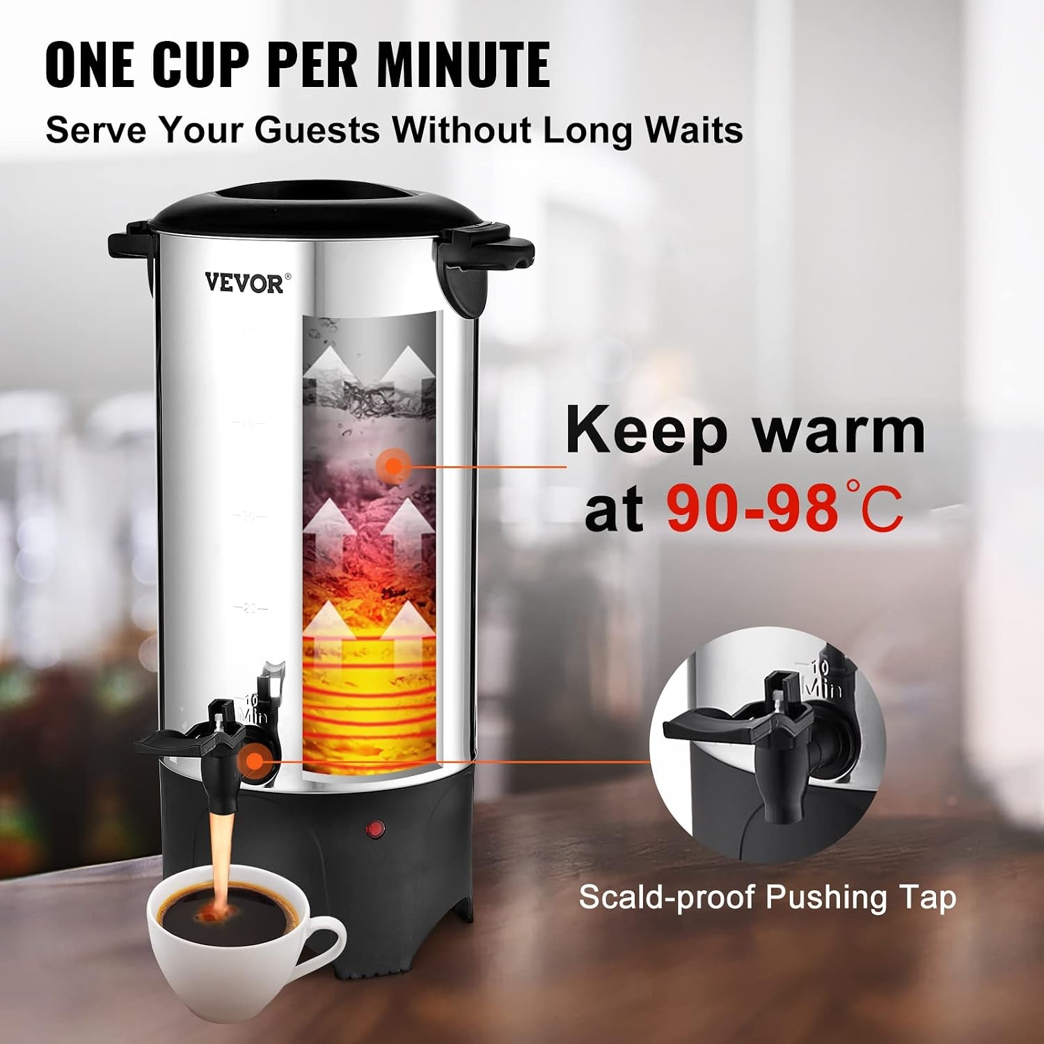 image:imageVEVOR Commercial Coffee Urn 50 Cups75L Stainless Steel Large Coffee Dispenser 1000W 110V Electric Coffee Maker Urn For Quick Brewing Hot Water Urn with Detachable Power Cord for Easy Cleaning50 Cups