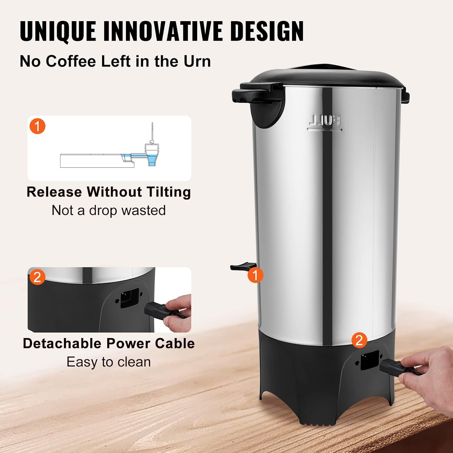 image:imageVEVOR Commercial Coffee Urn 50 Cups75L Stainless Steel Large Coffee Dispenser 1000W 110V Electric Coffee Maker Urn For Quick Brewing Hot Water Urn with Detachable Power Cord for Easy Cleaning50 Cups