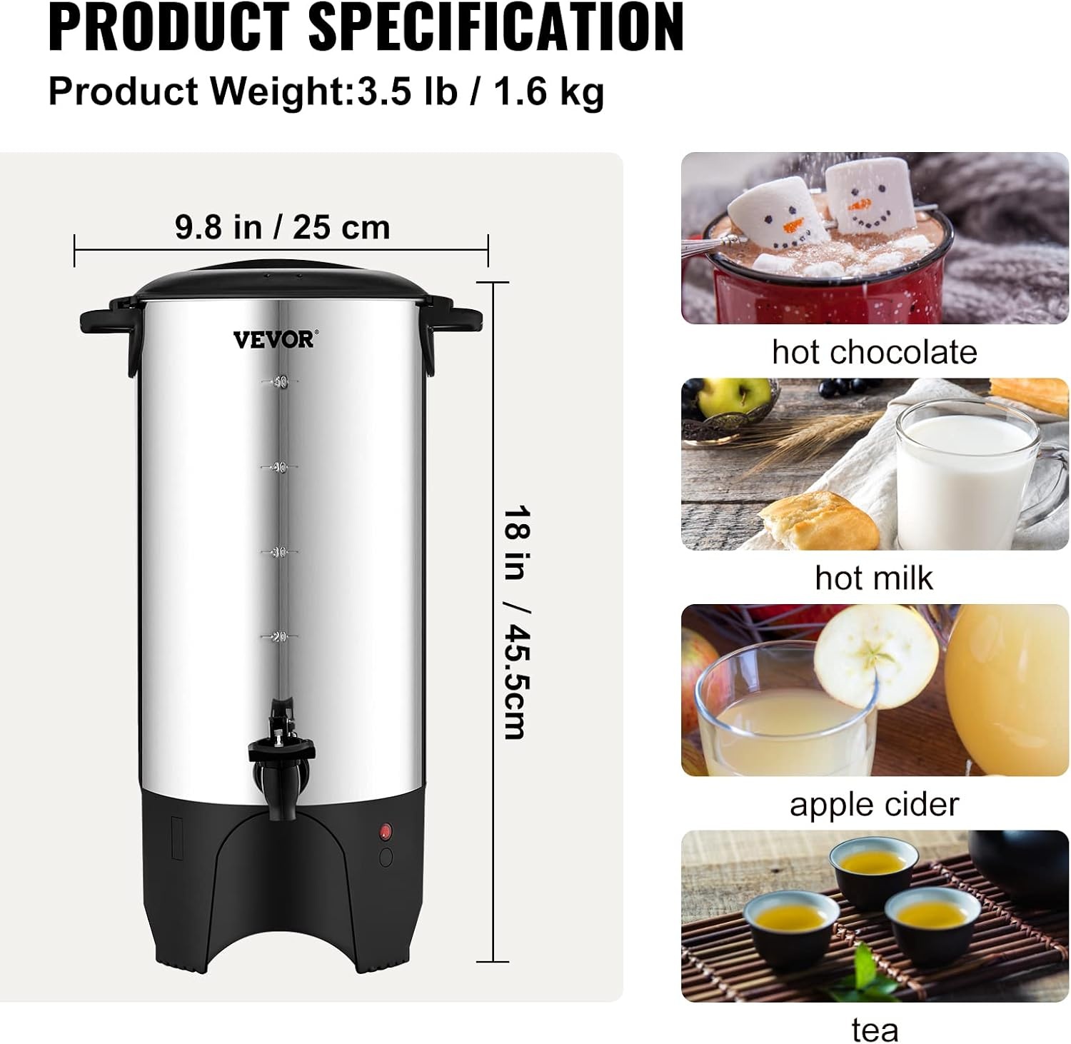 image:imageVEVOR Commercial Coffee Urn 50 Cups75L Stainless Steel Large Coffee Dispenser 1000W 110V Electric Coffee Maker Urn For Quick Brewing Hot Water Urn with Detachable Power Cord for Easy Cleaning50 Cups