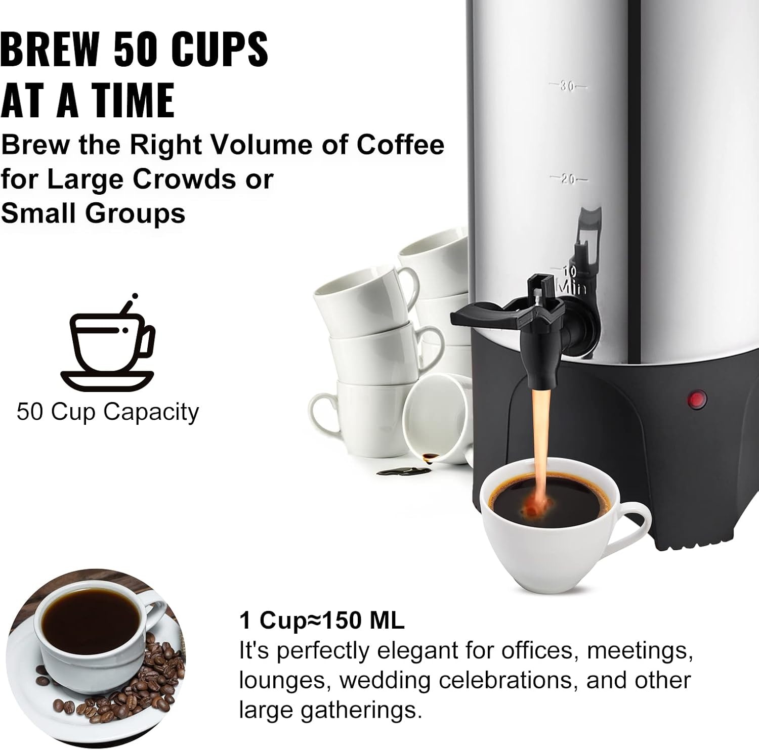 image:imageVEVOR Commercial Coffee Urn 50 Cups75L Stainless Steel Large Coffee Dispenser 1000W 110V Electric Coffee Maker Urn For Quick Brewing Hot Water Urn with Detachable Power Cord for Easy Cleaning50 Cups
