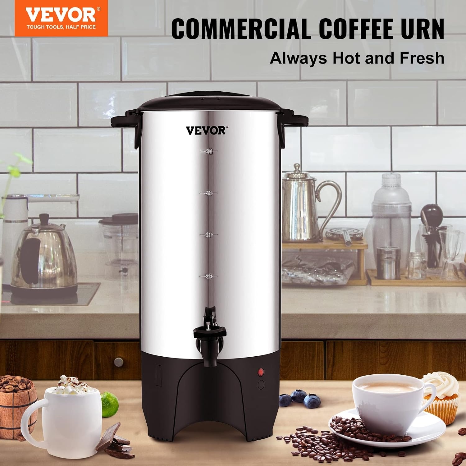 image:imageVEVOR Commercial Coffee Urn 50 Cups75L Stainless Steel Large Coffee Dispenser 1000W 110V Electric Coffee Maker Urn For Quick Brewing Hot Water Urn with Detachable Power Cord for Easy Cleaning50 Cups