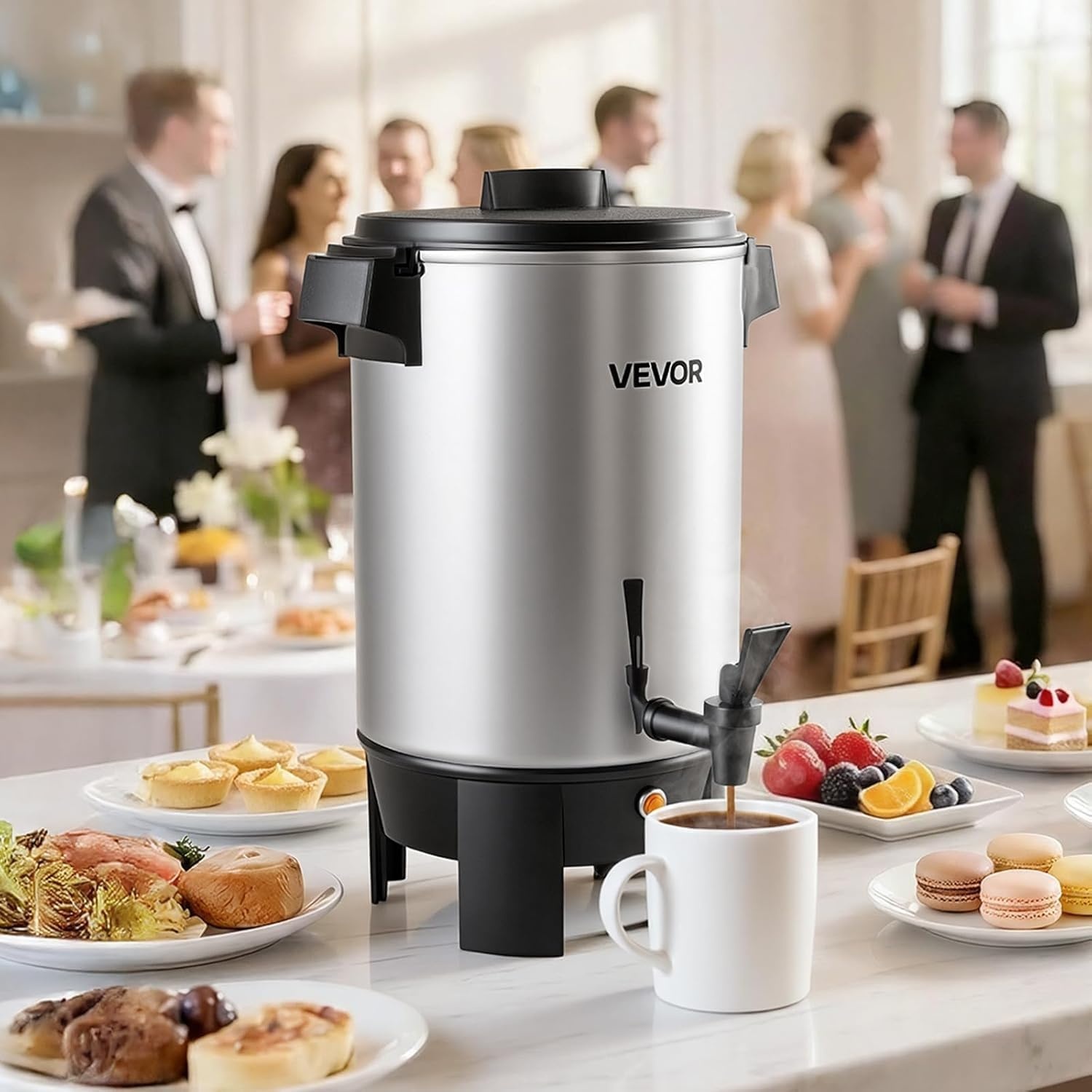image:imageVEVOR Commercial Coffee Urn 60 Cup 9 L Hot Beverage Dispenser with Dripless Faucet QuickBrewing Stainless Steel Large Commercial Coffee Maker for Catering Business Party Church amp Restaurant30Cups