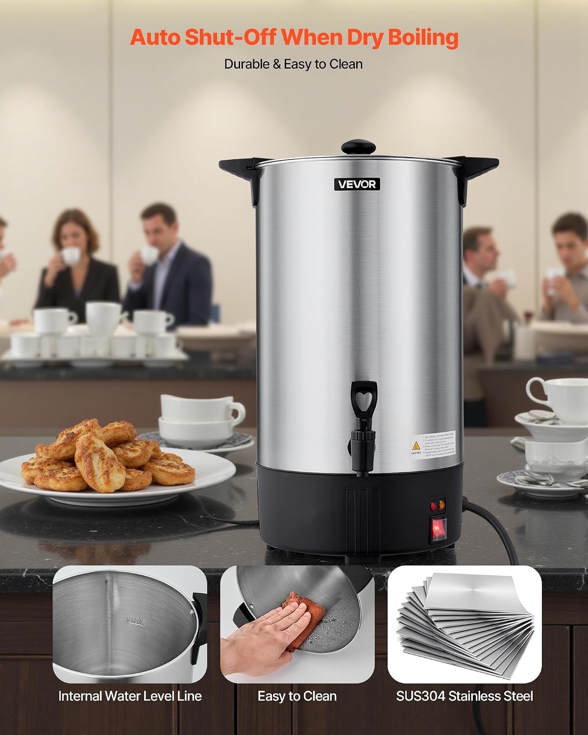 image:imageVEVOR Commercial Coffee Urn 60 Cup 9 L Hot Beverage Dispenser with Dripless Faucet QuickBrewing Stainless Steel Large Commercial Coffee Maker for Catering Business Party Church amp Restaurant100Cups