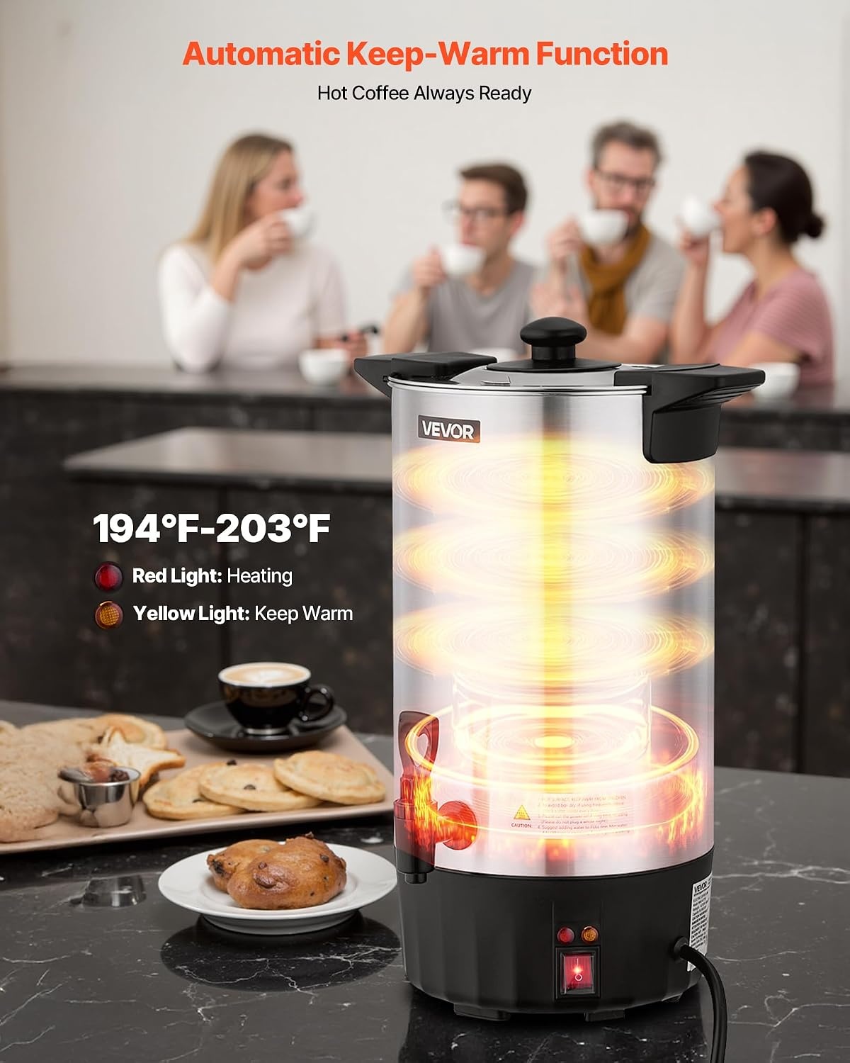 image:imageVEVOR Commercial Coffee Urn 60 Cup 9 L Hot Beverage Dispenser with Dripless Faucet QuickBrewing Stainless Steel Large Commercial Coffee Maker for Catering Business Party Church amp Restaurant60Cups