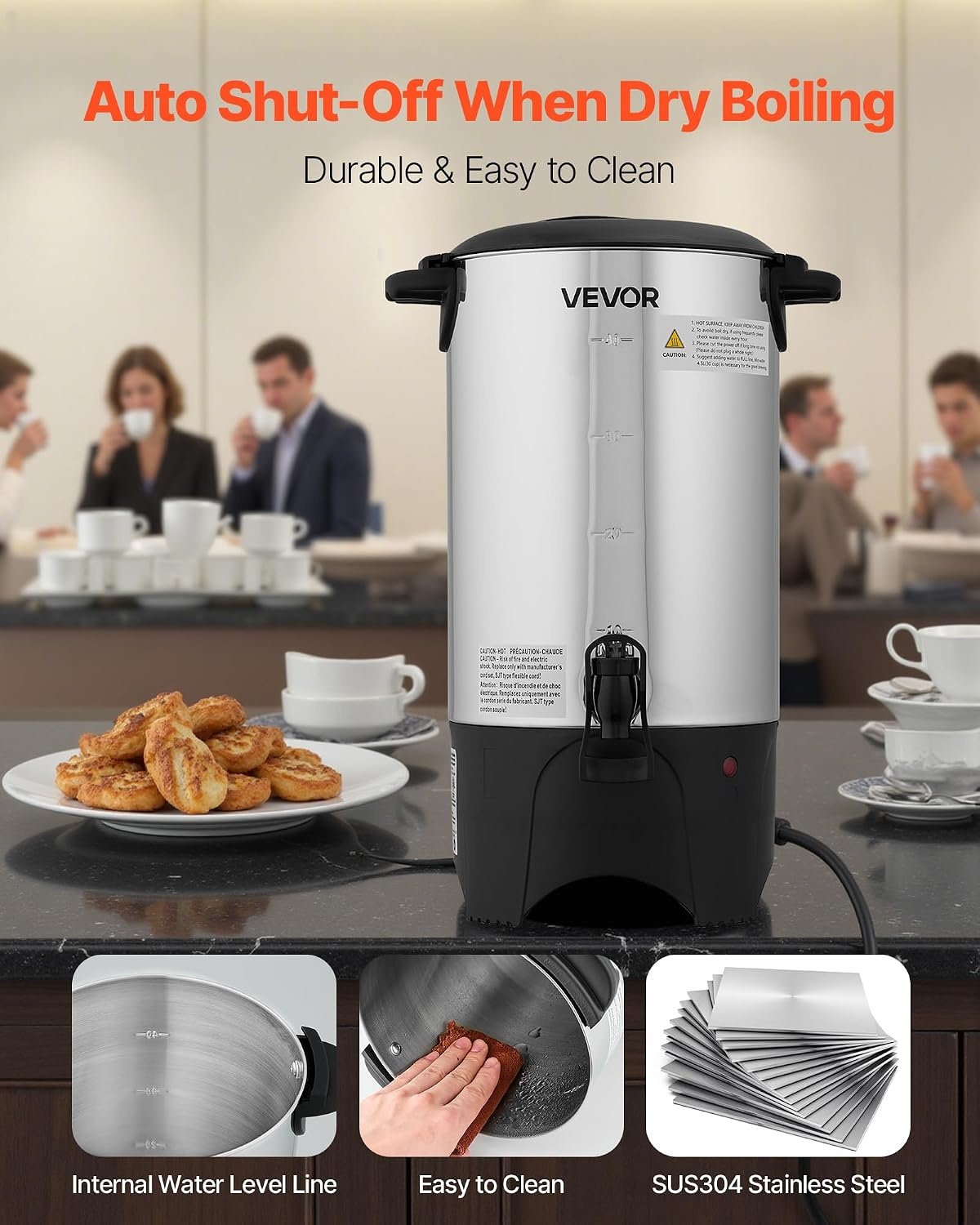 image:imageVEVOR Commercial Coffee Urn 60 Cup 9 L Hot Beverage Dispenser with Dripless Faucet QuickBrewing Stainless Steel Large Commercial Coffee Maker for Catering Business Party Church amp Restaurant40Cup