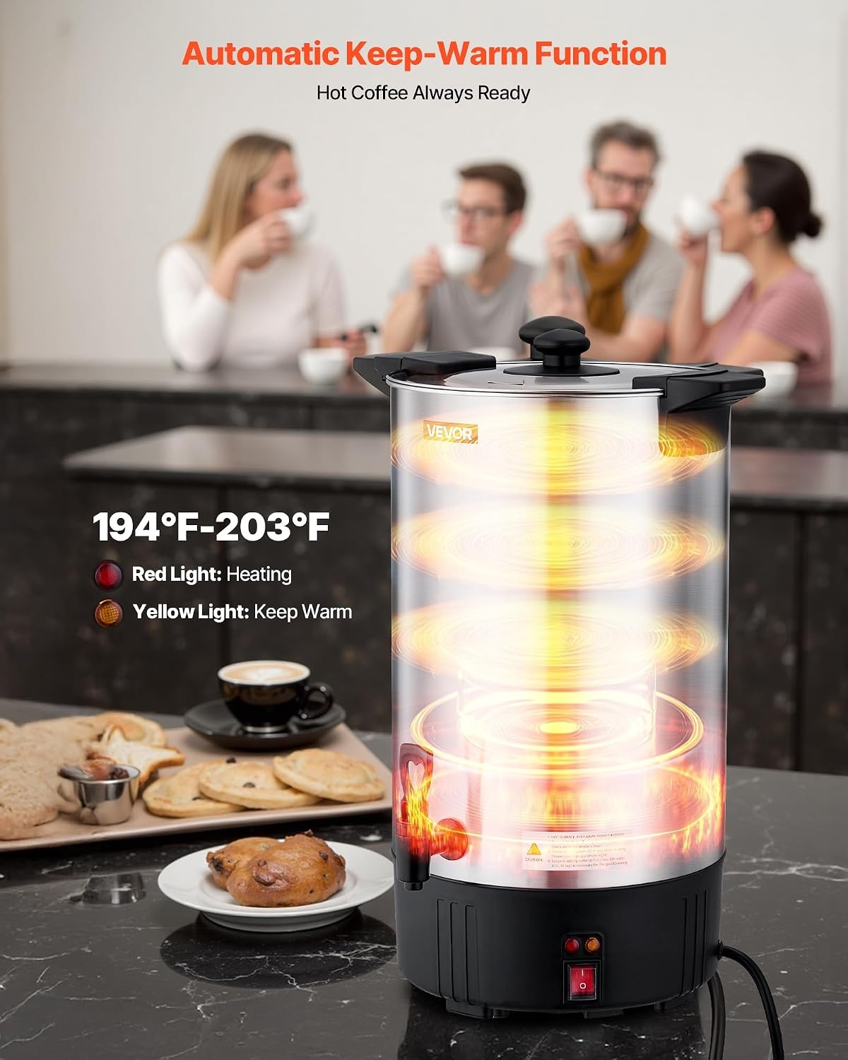 image:imageVEVOR Commercial Coffee Urn 60 Cup 9 L Hot Beverage Dispenser with Dripless Faucet QuickBrewing Stainless Steel Large Commercial Coffee Maker for Catering Business Party Church amp Restaurant100Cups