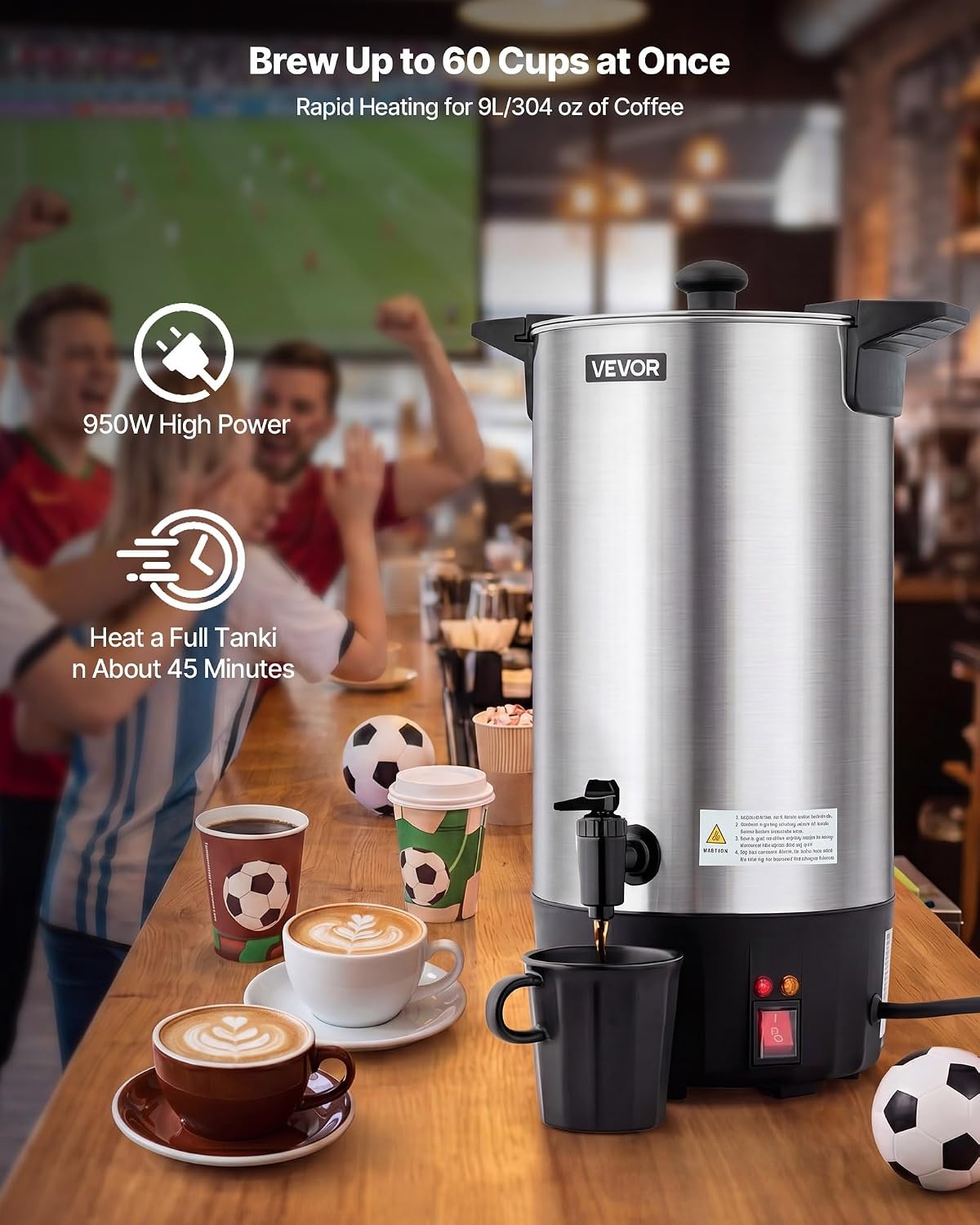 image:imageVEVOR Commercial Coffee Urn 60 Cup 9 L Hot Beverage Dispenser with Dripless Faucet QuickBrewing Stainless Steel Large Commercial Coffee Maker for Catering Business Party Church amp Restaurant60Cups