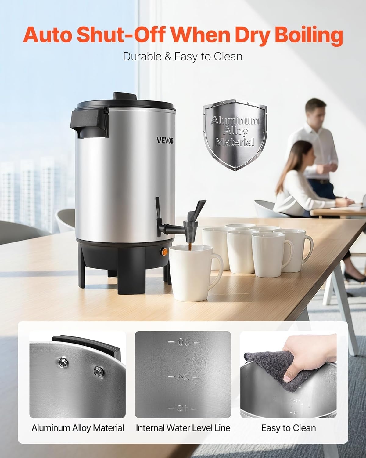 image:imageVEVOR Commercial Coffee Urn 60 Cup 9 L Hot Beverage Dispenser with Dripless Faucet QuickBrewing Stainless Steel Large Commercial Coffee Maker for Catering Business Party Church amp Restaurant30Cups