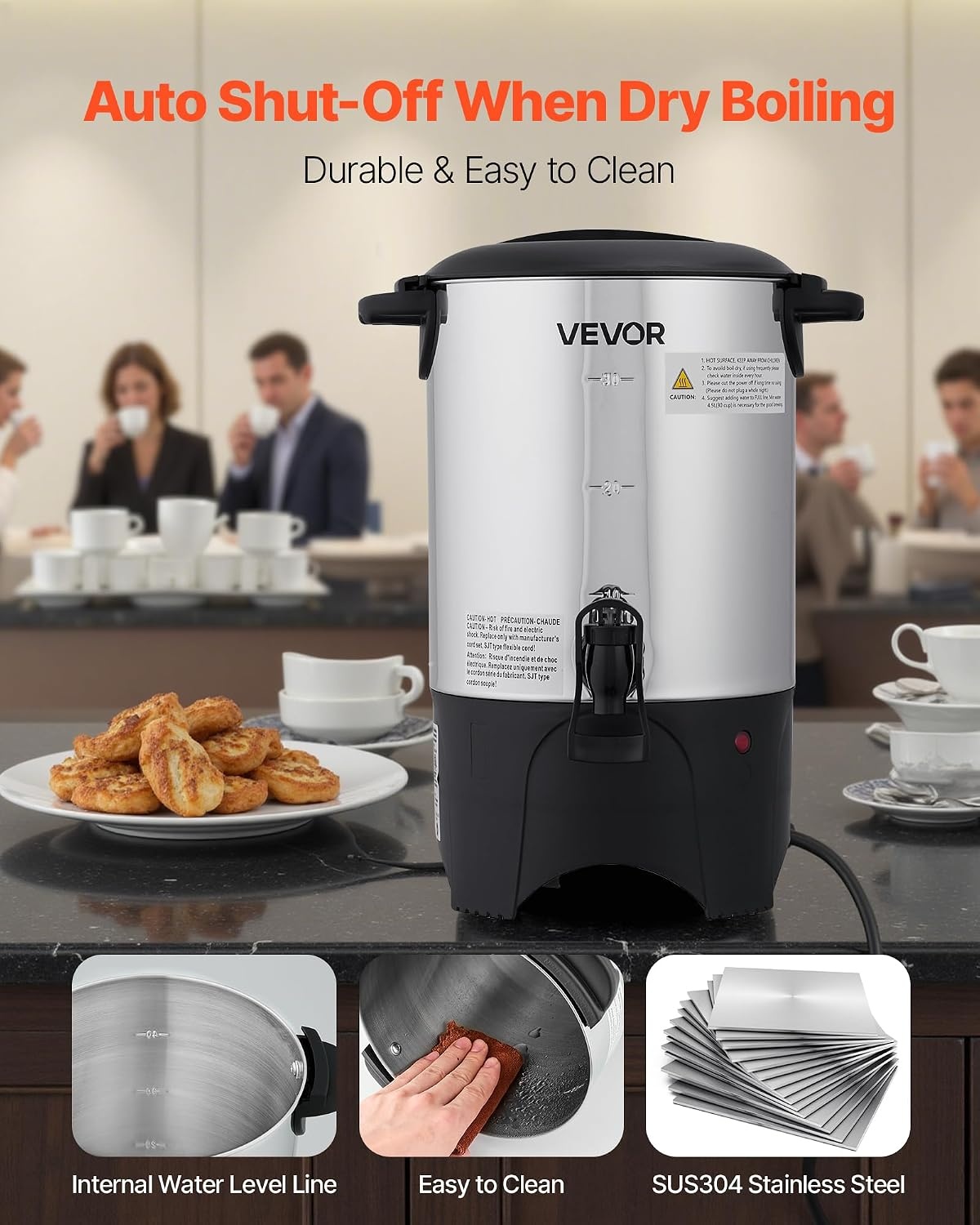 image:imageVEVOR Commercial Coffee Urn 60 Cup 9 L Hot Beverage Dispenser with Dripless Faucet QuickBrewing Stainless Steel Large Commercial Coffee Maker for Catering Business Party Church amp Restaurant30Cup