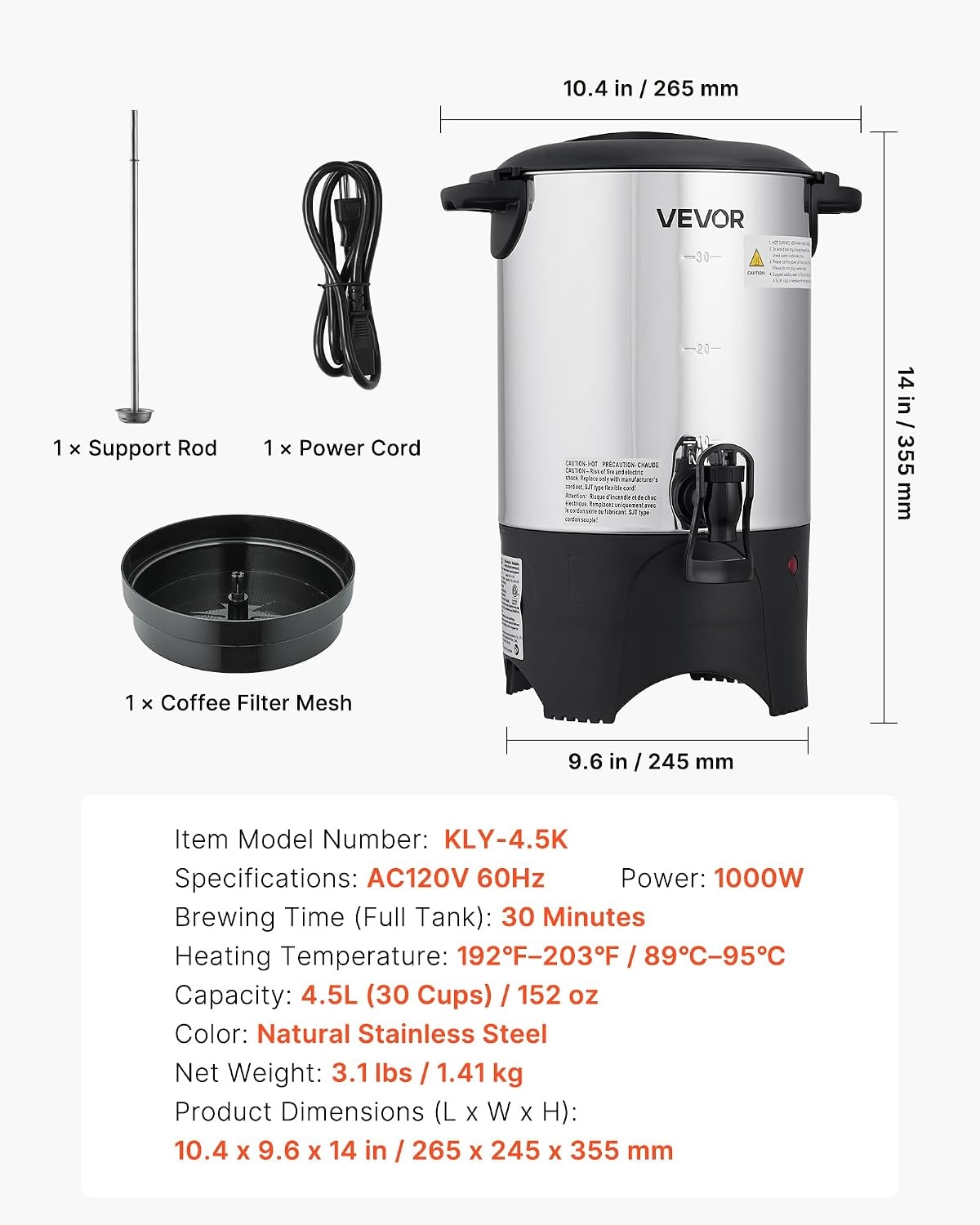 image:imageVEVOR Commercial Coffee Urn 60 Cup 9 L Hot Beverage Dispenser with Dripless Faucet QuickBrewing Stainless Steel Large Commercial Coffee Maker for Catering Business Party Church amp Restaurant30Cup