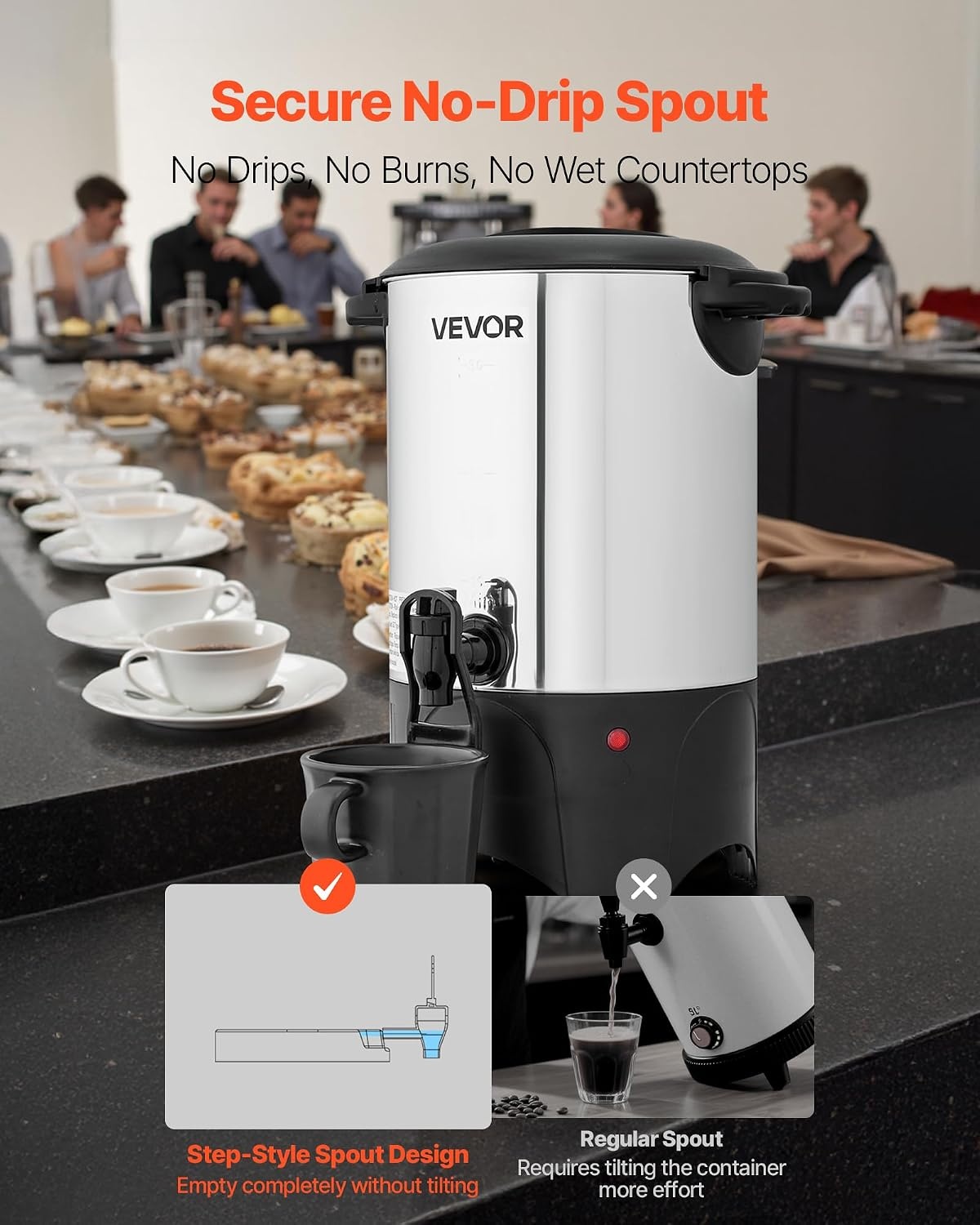 image:imageVEVOR Commercial Coffee Urn 60 Cup 9 L Hot Beverage Dispenser with Dripless Faucet QuickBrewing Stainless Steel Large Commercial Coffee Maker for Catering Business Party Church amp Restaurant30Cup