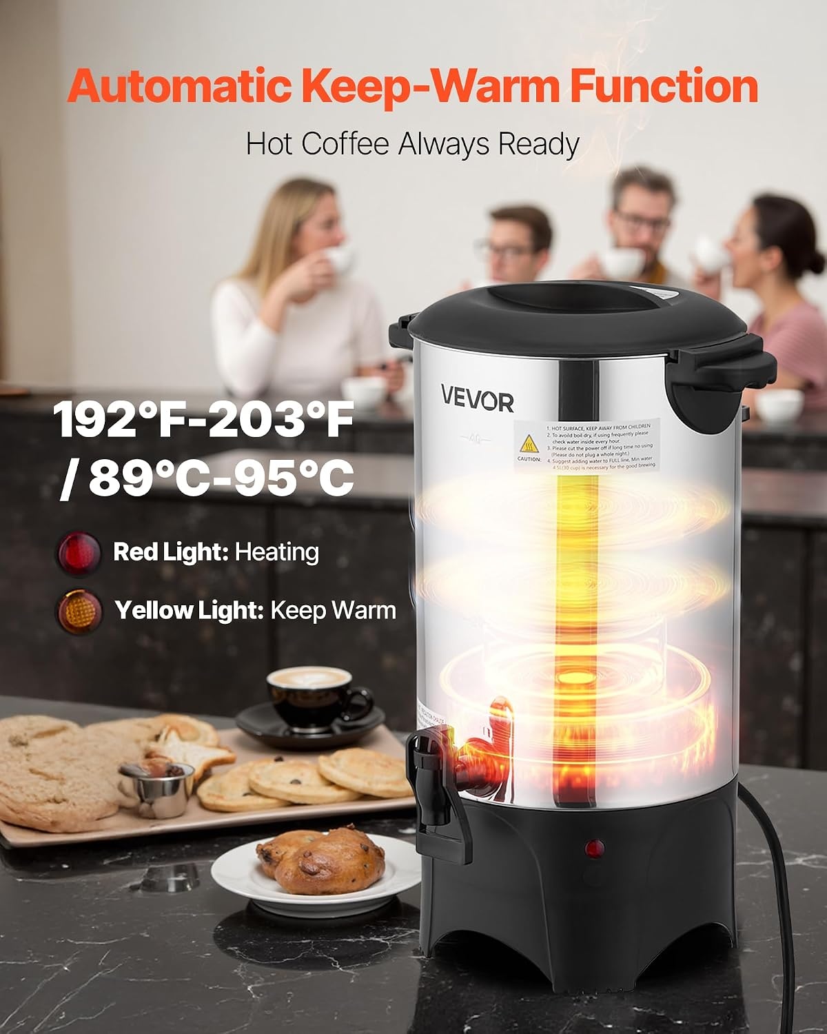 image:imageVEVOR Commercial Coffee Urn 60 Cup 9 L Hot Beverage Dispenser with Dripless Faucet QuickBrewing Stainless Steel Large Commercial Coffee Maker for Catering Business Party Church amp Restaurant40Cup