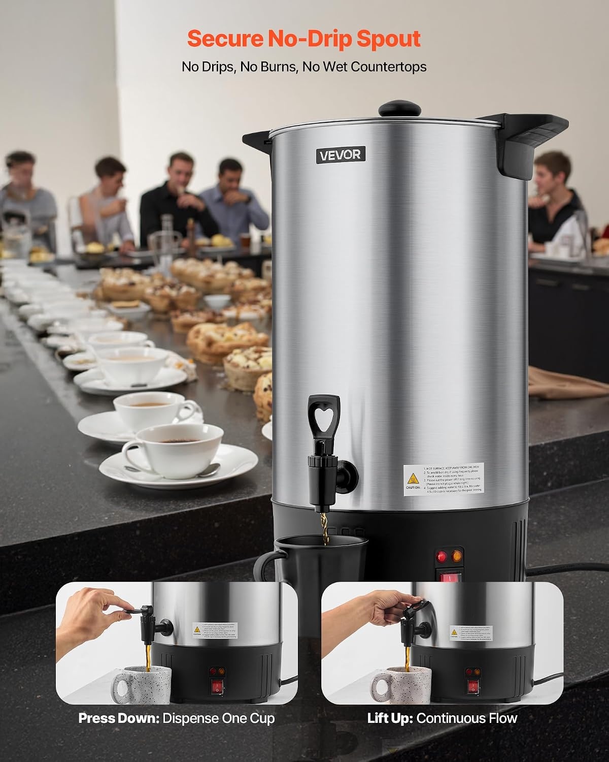 image:imageVEVOR Commercial Coffee Urn 60 Cup 9 L Hot Beverage Dispenser with Dripless Faucet QuickBrewing Stainless Steel Large Commercial Coffee Maker for Catering Business Party Church amp Restaurant100Cups
