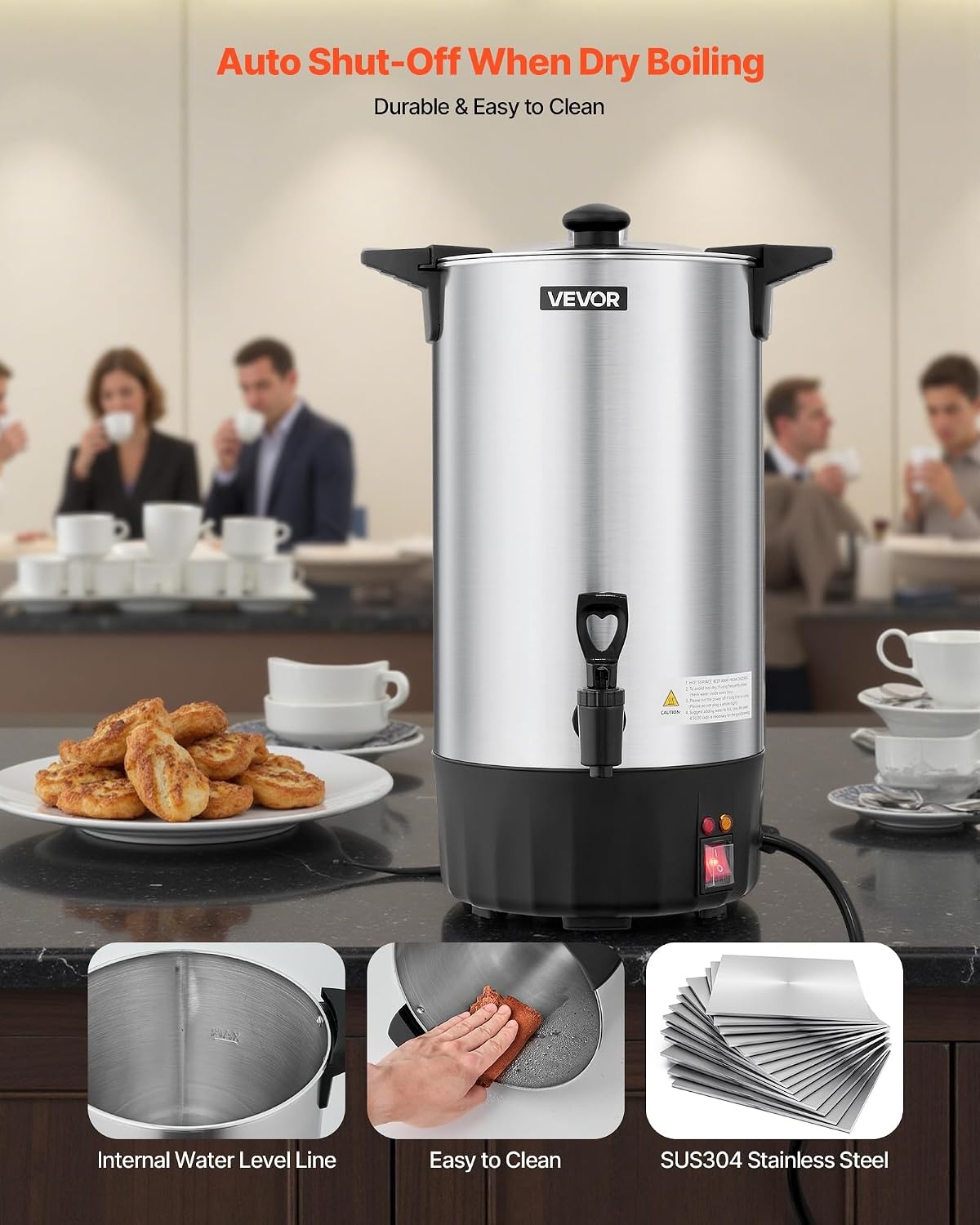 image:imageVEVOR Commercial Coffee Urn 60 Cup 9 L Hot Beverage Dispenser with Dripless Faucet QuickBrewing Stainless Steel Large Commercial Coffee Maker for Catering Business Party Church amp Restaurant60Cups