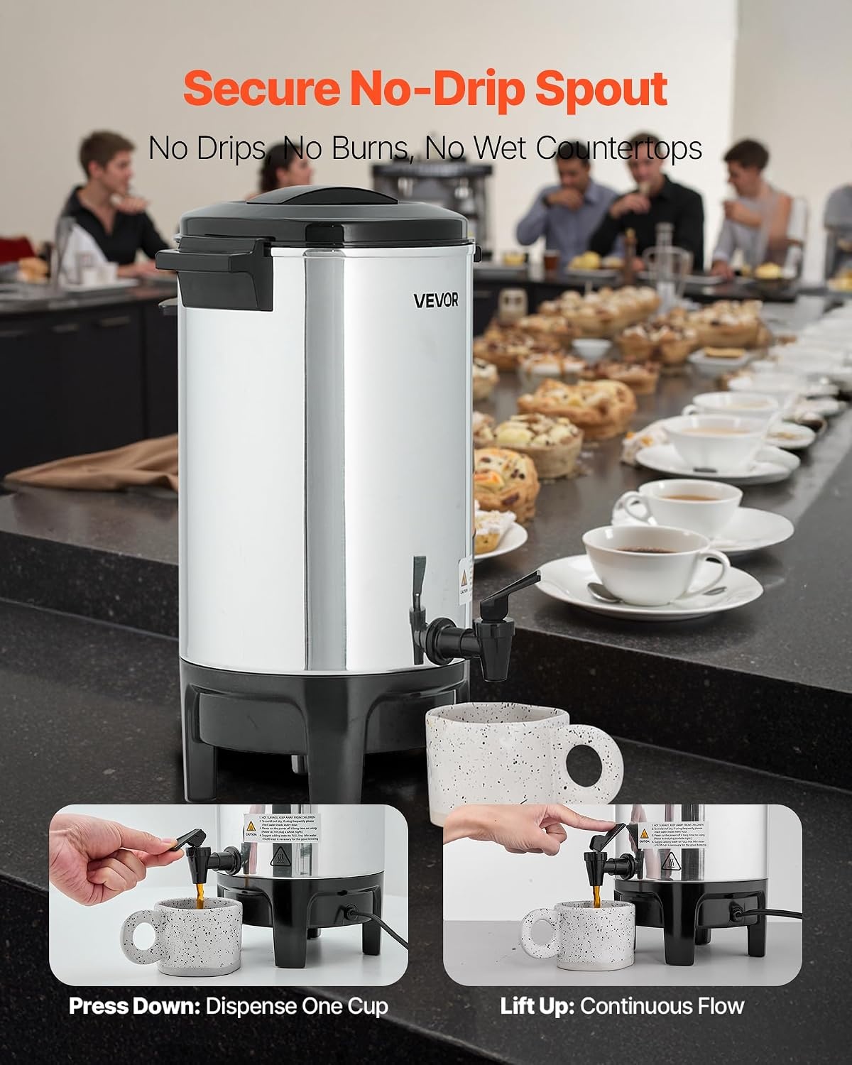 image:imageVEVOR Commercial Coffee Urn 60 Cup 9 L Hot Beverage Dispenser with Dripless Faucet QuickBrewing Stainless Steel Large Commercial Coffee Maker for Catering Business Party Church amp Restaurant40Cups