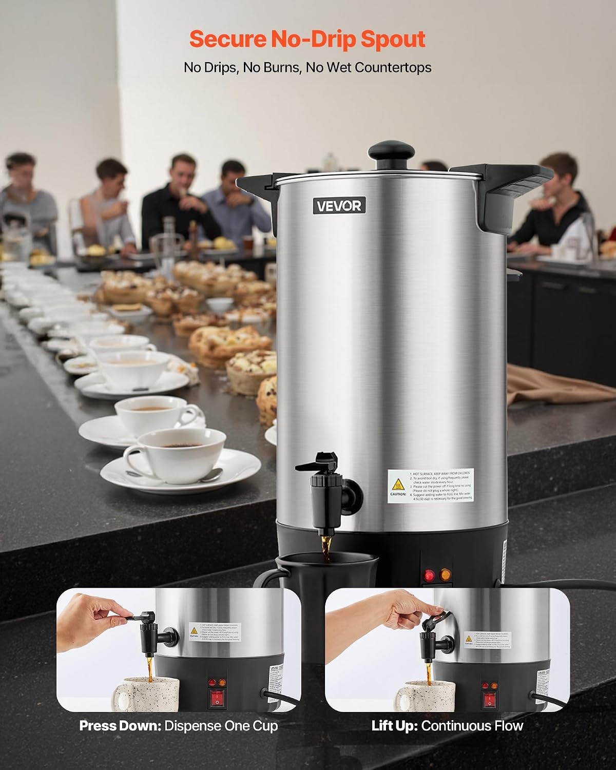 image:imageVEVOR Commercial Coffee Urn 60 Cup 9 L Hot Beverage Dispenser with Dripless Faucet QuickBrewing Stainless Steel Large Commercial Coffee Maker for Catering Business Party Church amp Restaurant60Cups