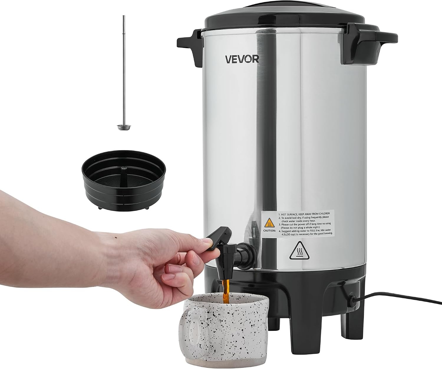 image:imageVEVOR Commercial Coffee Urn 60 Cup 9 L Hot Beverage Dispenser with Dripless Faucet QuickBrewing Stainless Steel Large Commercial Coffee Maker for Catering Business Party Church amp Restaurant40Cups
