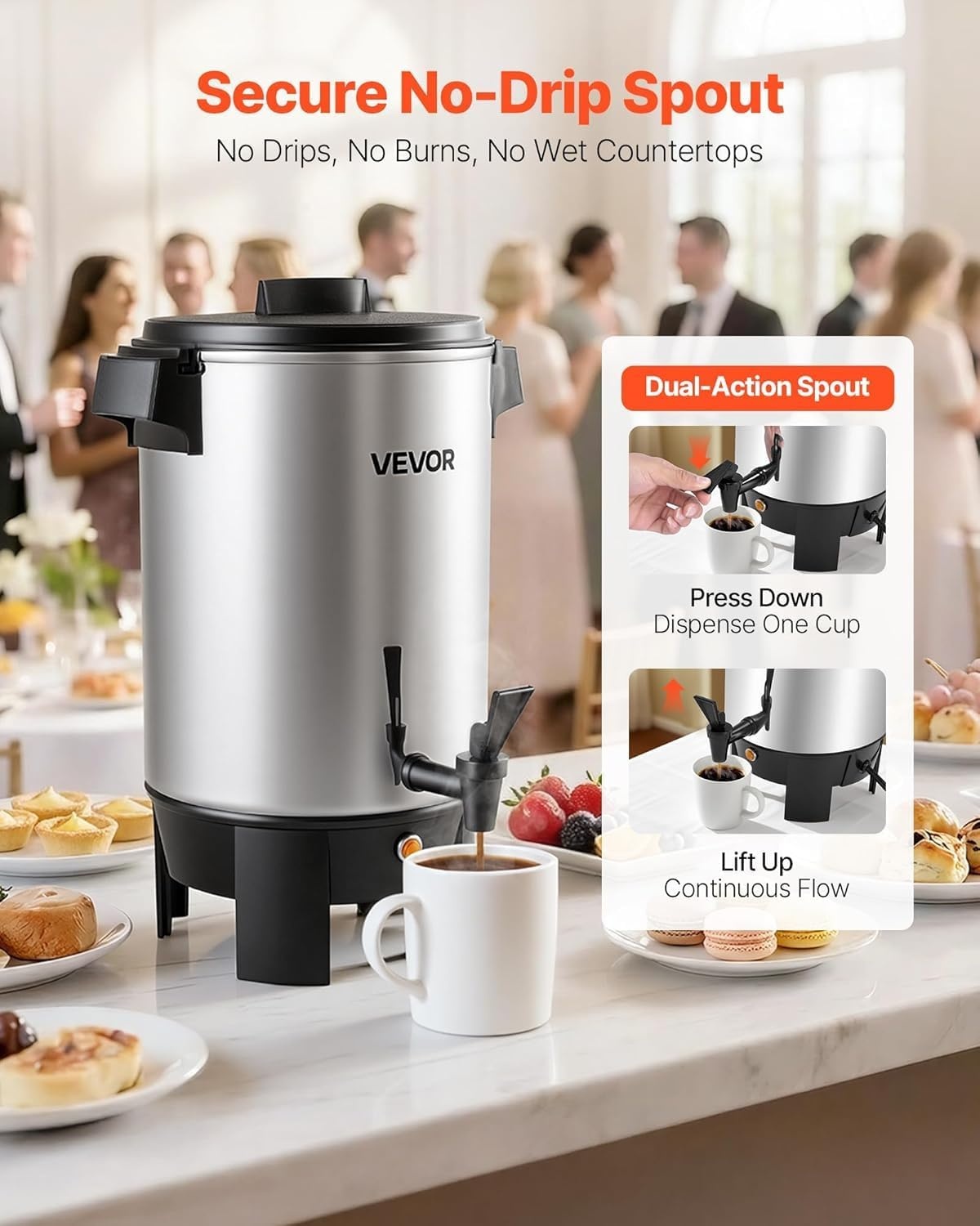 image:imageVEVOR Commercial Coffee Urn 60 Cup 9 L Hot Beverage Dispenser with Dripless Faucet QuickBrewing Stainless Steel Large Commercial Coffee Maker for Catering Business Party Church amp Restaurant30Cups