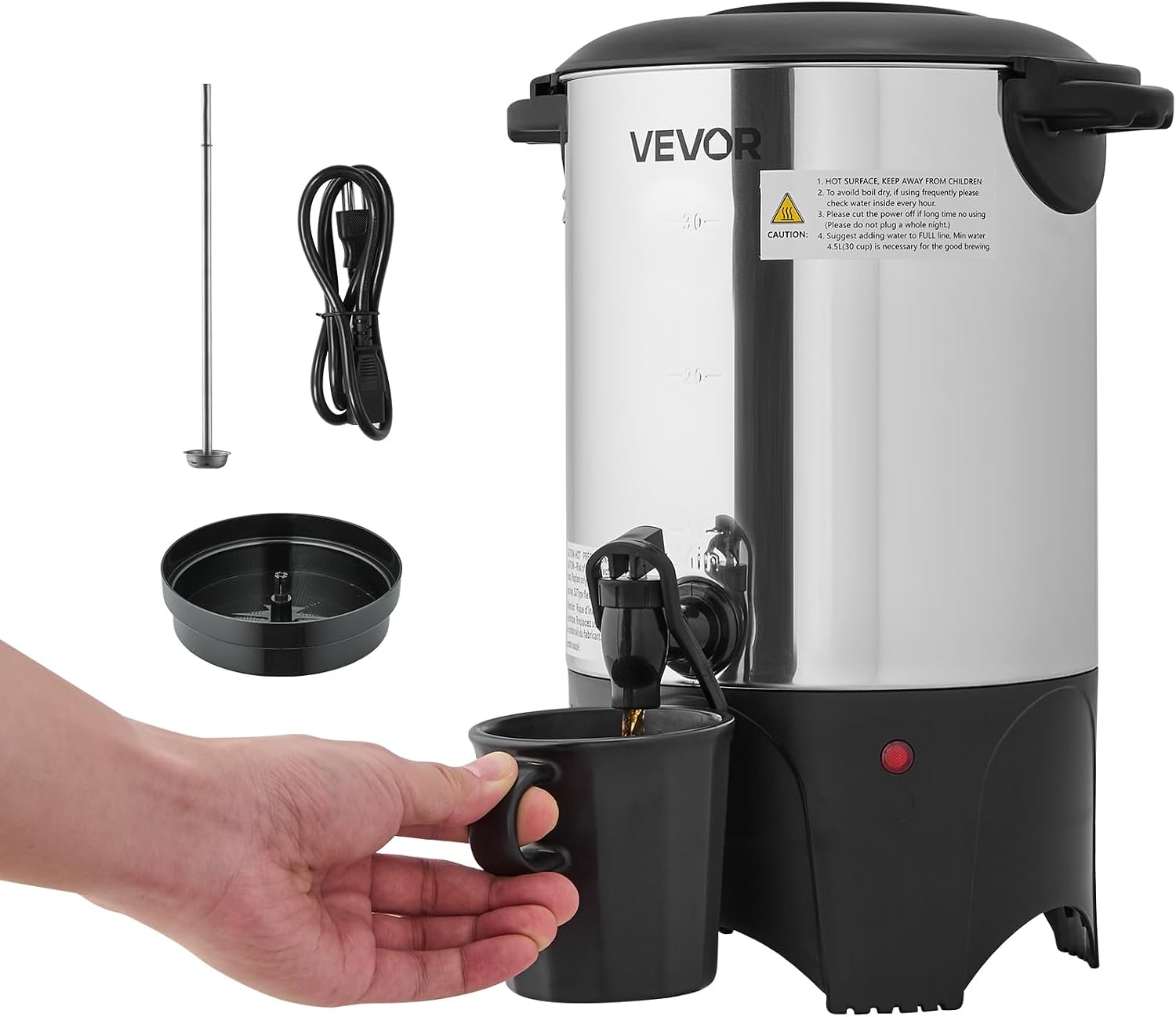 image:imageVEVOR Commercial Coffee Urn 60 Cup 9 L Hot Beverage Dispenser with Dripless Faucet QuickBrewing Stainless Steel Large Commercial Coffee Maker for Catering Business Party Church amp Restaurant30Cup