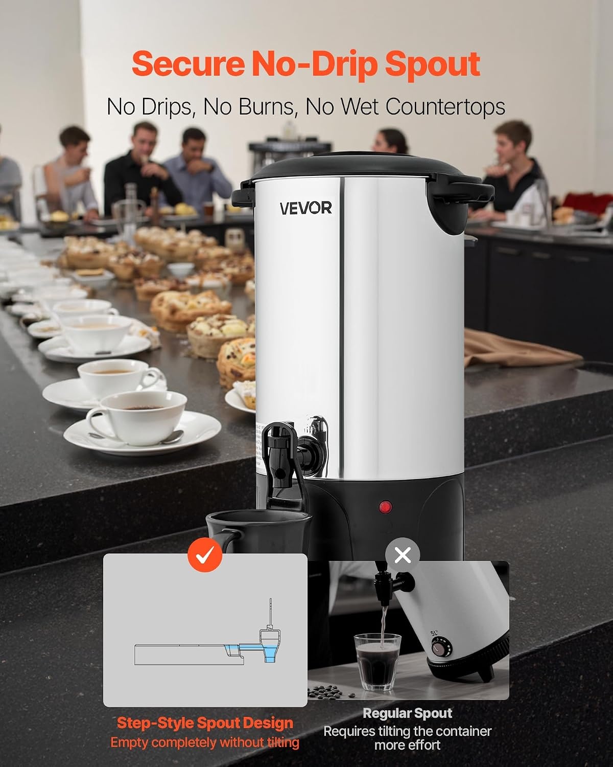 image:imageVEVOR Commercial Coffee Urn 60 Cup 9 L Hot Beverage Dispenser with Dripless Faucet QuickBrewing Stainless Steel Large Commercial Coffee Maker for Catering Business Party Church amp Restaurant40Cup