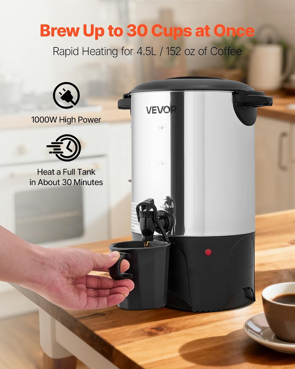 image:imageVEVOR Commercial Coffee Urn 60 Cup 9 L Hot Beverage Dispenser with Dripless Faucet QuickBrewing Stainless Steel Large Commercial Coffee Maker for Catering Business Party Church amp Restaurant30Cup