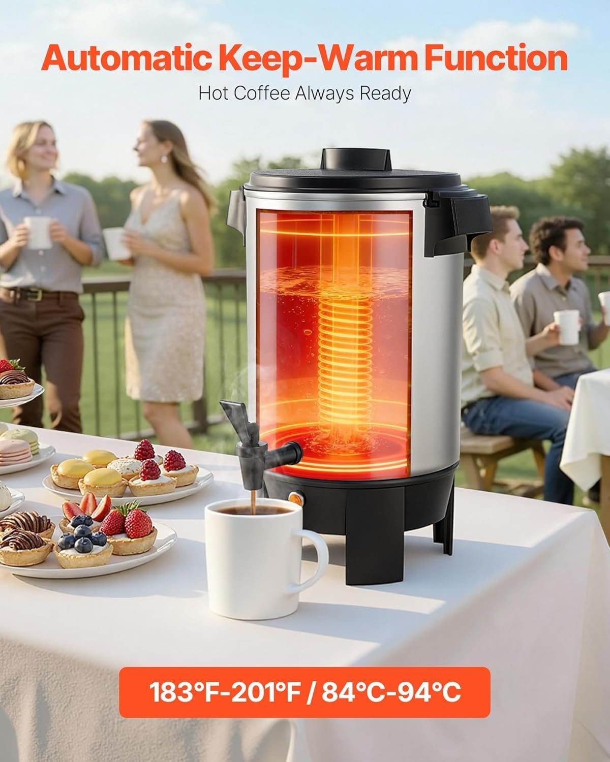 image:imageVEVOR Commercial Coffee Urn 60 Cup 9 L Hot Beverage Dispenser with Dripless Faucet QuickBrewing Stainless Steel Large Commercial Coffee Maker for Catering Business Party Church amp Restaurant30Cups