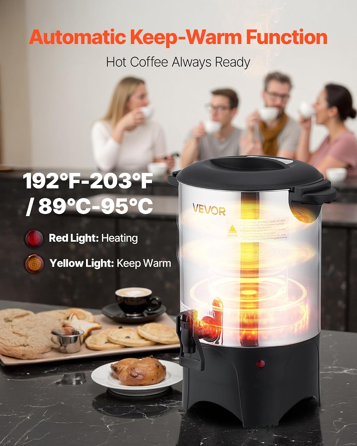 image:imageVEVOR Commercial Coffee Urn 60 Cup 9 L Hot Beverage Dispenser with Dripless Faucet QuickBrewing Stainless Steel Large Commercial Coffee Maker for Catering Business Party Church amp Restaurant30Cup