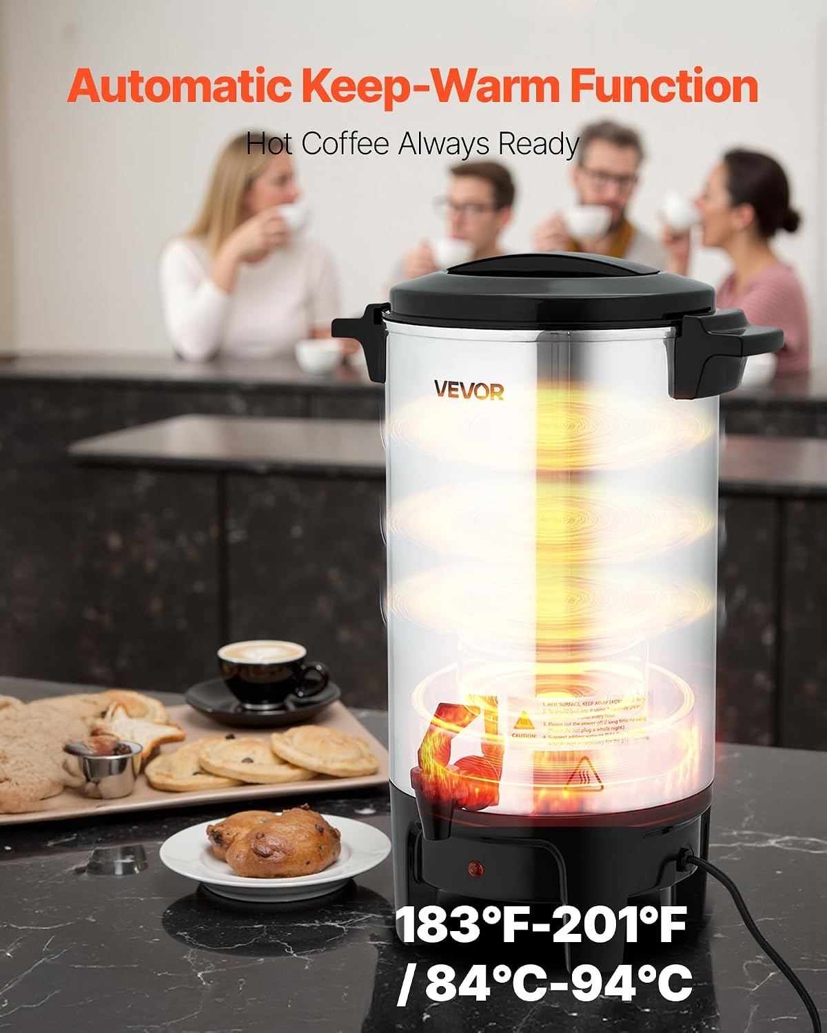 image:imageVEVOR Commercial Coffee Urn 60 Cup 9 L Hot Beverage Dispenser with Dripless Faucet QuickBrewing Stainless Steel Large Commercial Coffee Maker for Catering Business Party Church amp Restaurant40Cups