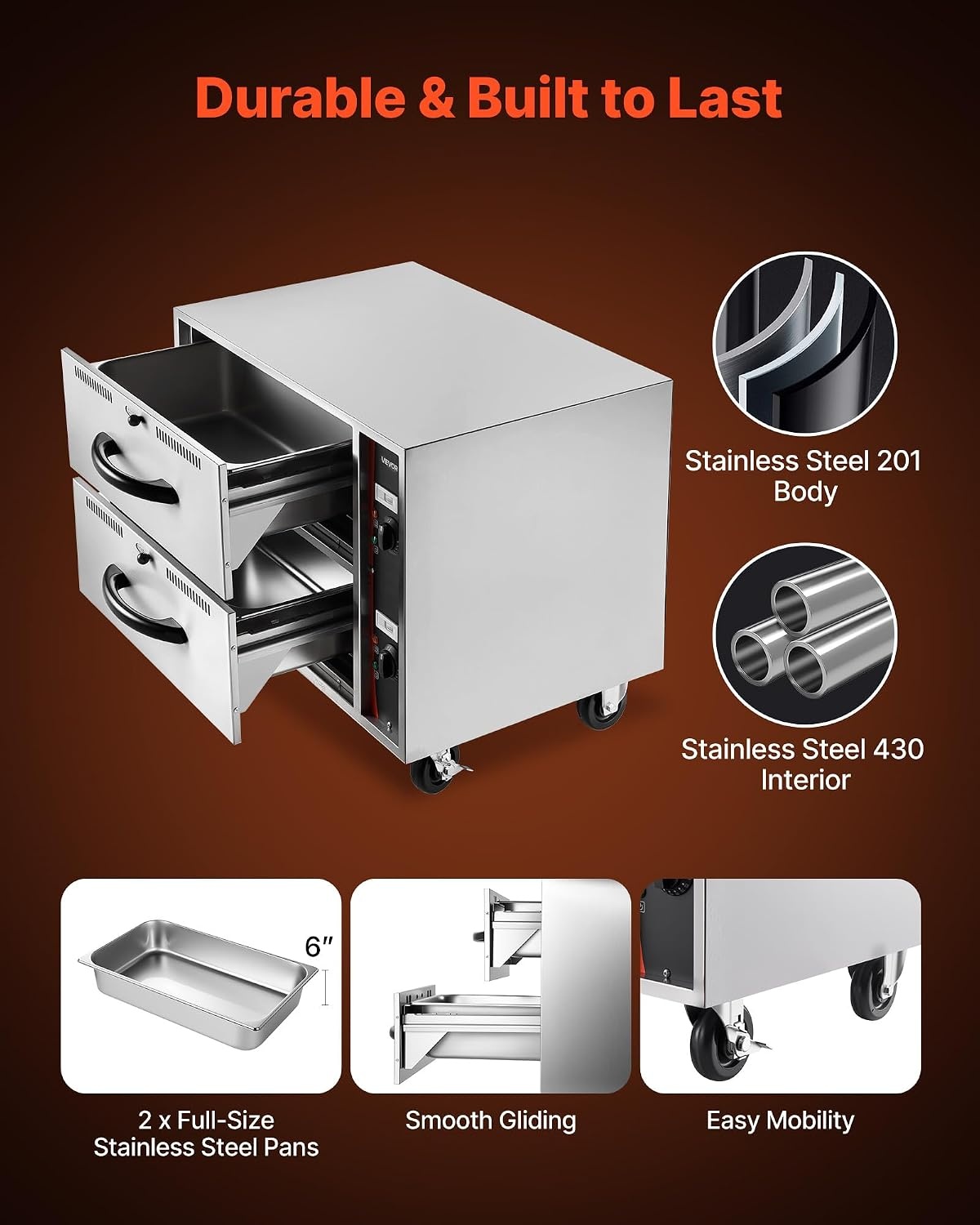 image:imageVEVOR Commercial Electric Drawer Warmer ThreeDrawer Stainless Steel Food Warmer Freestanding Standard Warming Drawer Cabinet 85F185F Wide Temperature Range for Restaurant Hotel Buffet Bakery2913 x 2346 x 2559 in