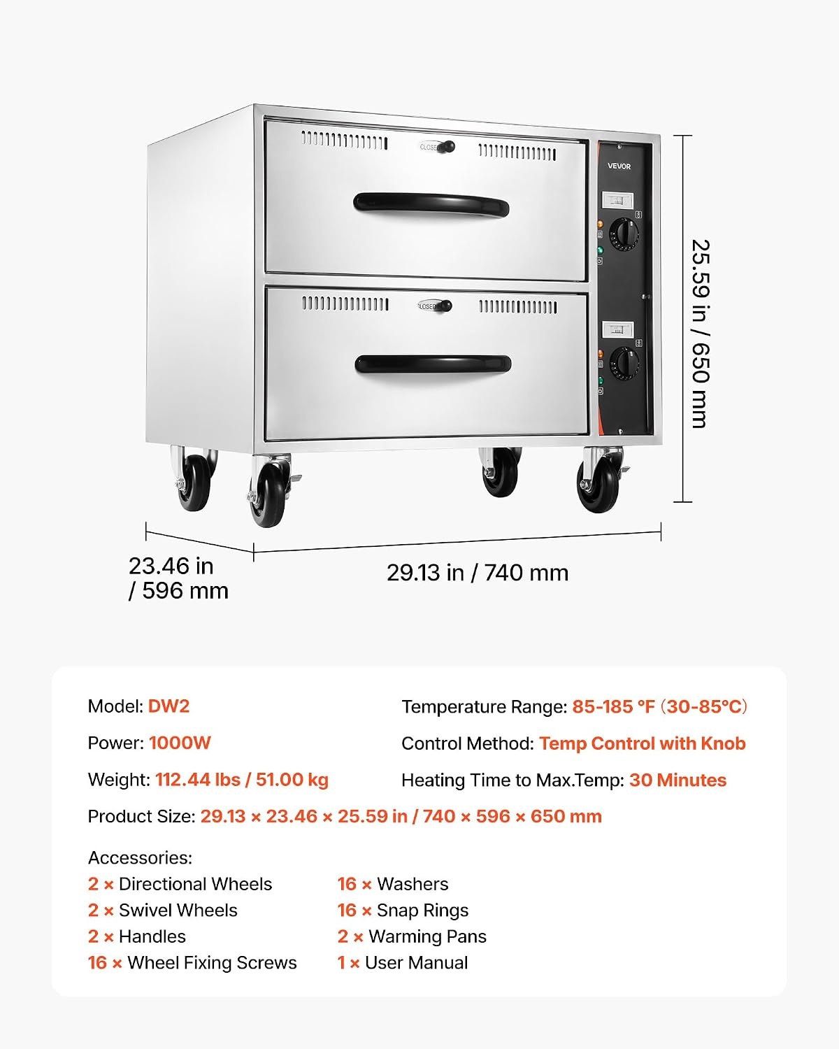image:imageVEVOR Commercial Electric Drawer Warmer ThreeDrawer Stainless Steel Food Warmer Freestanding Standard Warming Drawer Cabinet 85F185F Wide Temperature Range for Restaurant Hotel Buffet Bakery2913 x 2346 x 2559 in