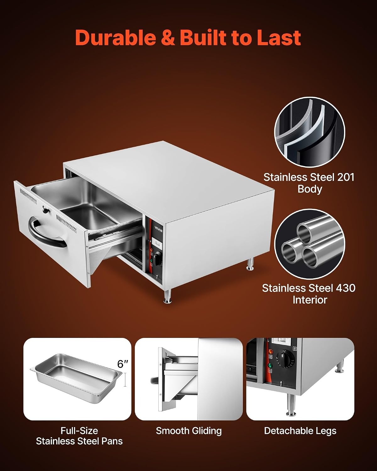 image:imageVEVOR Commercial Electric Drawer Warmer ThreeDrawer Stainless Steel Food Warmer Freestanding Standard Warming Drawer Cabinet 85F185F Wide Temperature Range for Restaurant Hotel Buffet Bakery2913 x 2362 x 1437 in