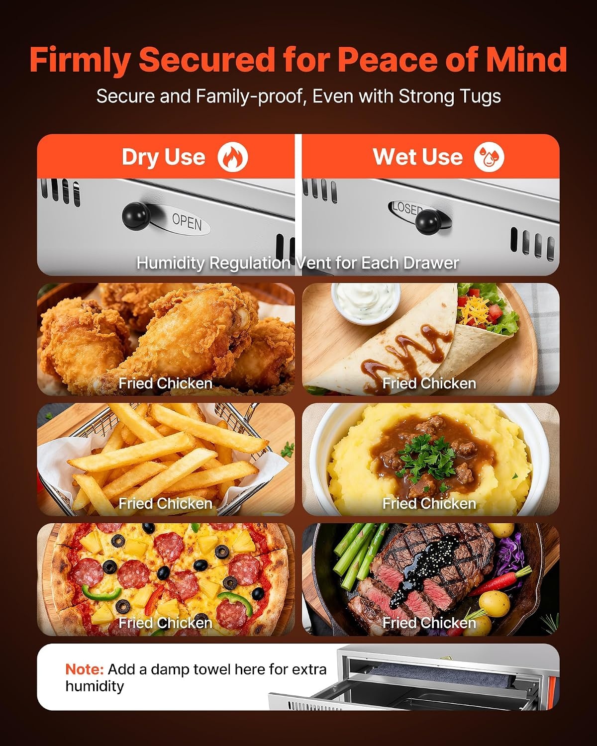 image:imageVEVOR Commercial Electric Drawer Warmer ThreeDrawer Stainless Steel Food Warmer Freestanding Standard Warming Drawer Cabinet 85F185F Wide Temperature Range for Restaurant Hotel Buffet Bakery2913 x 2362 x 1437 in