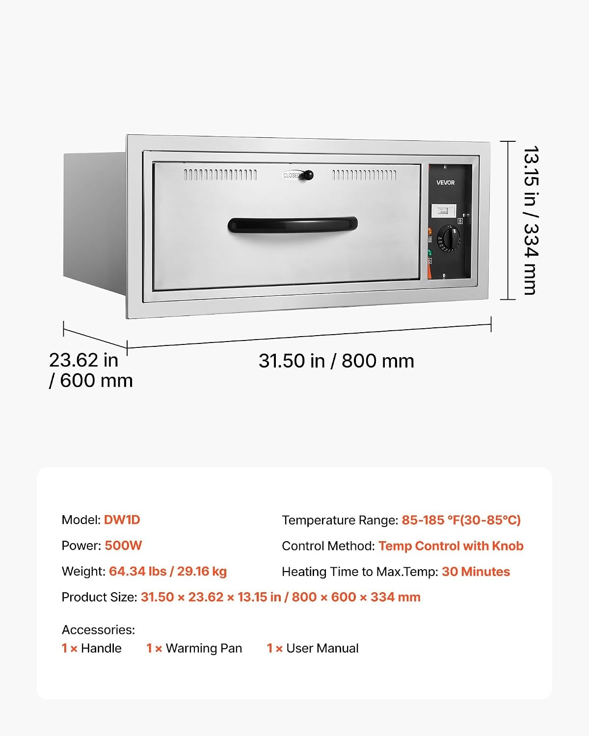 image:imageVEVOR Commercial Electric Drawer Warmer ThreeDrawer Stainless Steel Food Warmer Freestanding Standard Warming Drawer Cabinet 85F185F Wide Temperature Range for Restaurant Hotel Buffet Bakery3150 x 2362 x 1315 in