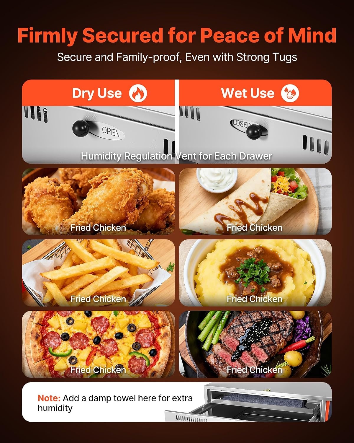 image:imageVEVOR Commercial Electric Drawer Warmer ThreeDrawer Stainless Steel Food Warmer Freestanding Standard Warming Drawer Cabinet 85F185F Wide Temperature Range for Restaurant Hotel Buffet Bakery2913 x 2346 x 2559 in