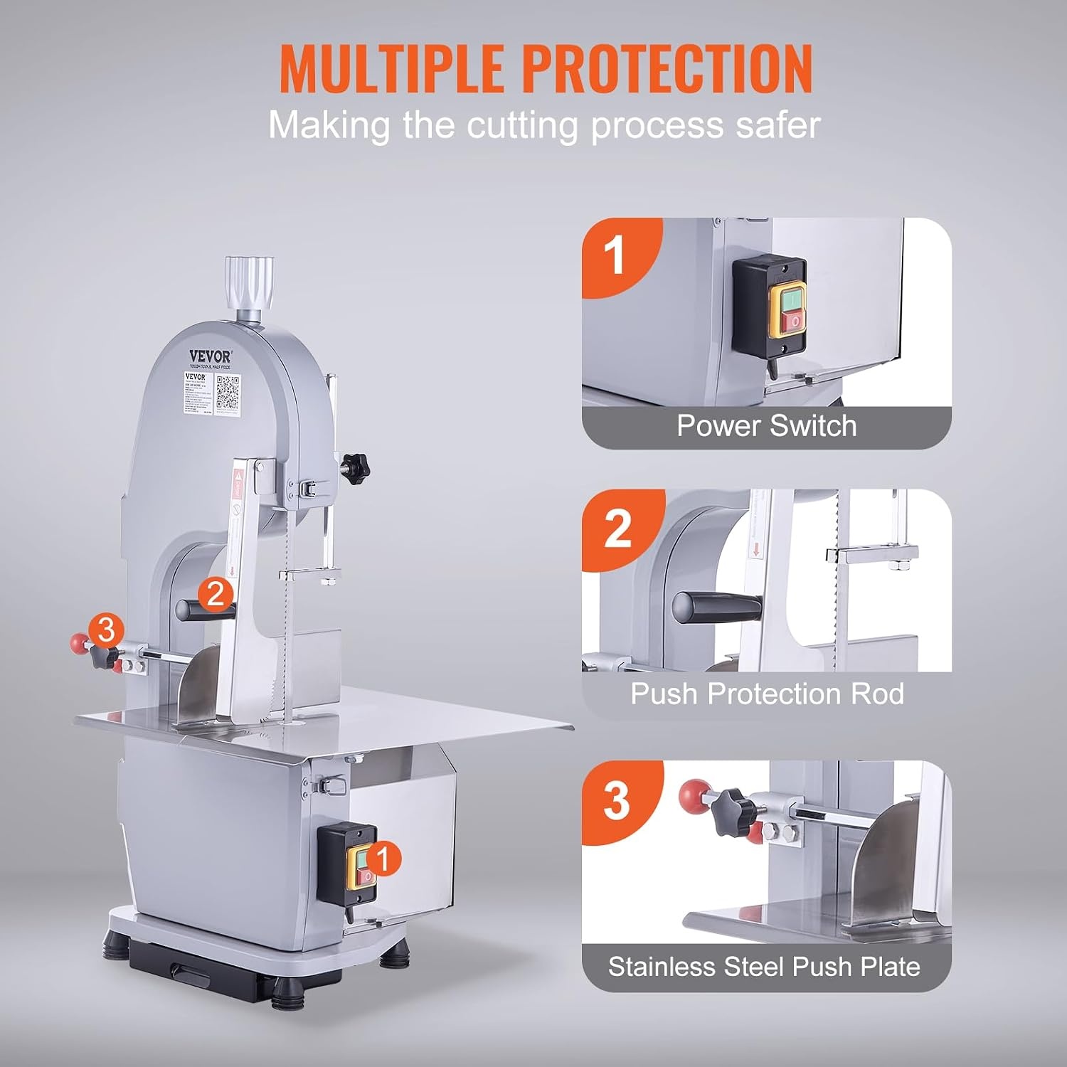 image:imageVEVOR Commercial Electric Meat Bandsaw 1100W Bone Sawing Machine with 124 x 181 Workbench 043 Cutting Thickness 7 Extra Replacement Blades for Cutting Bone Frozen Meat Pork Beef amp RibsCountertop 1100W