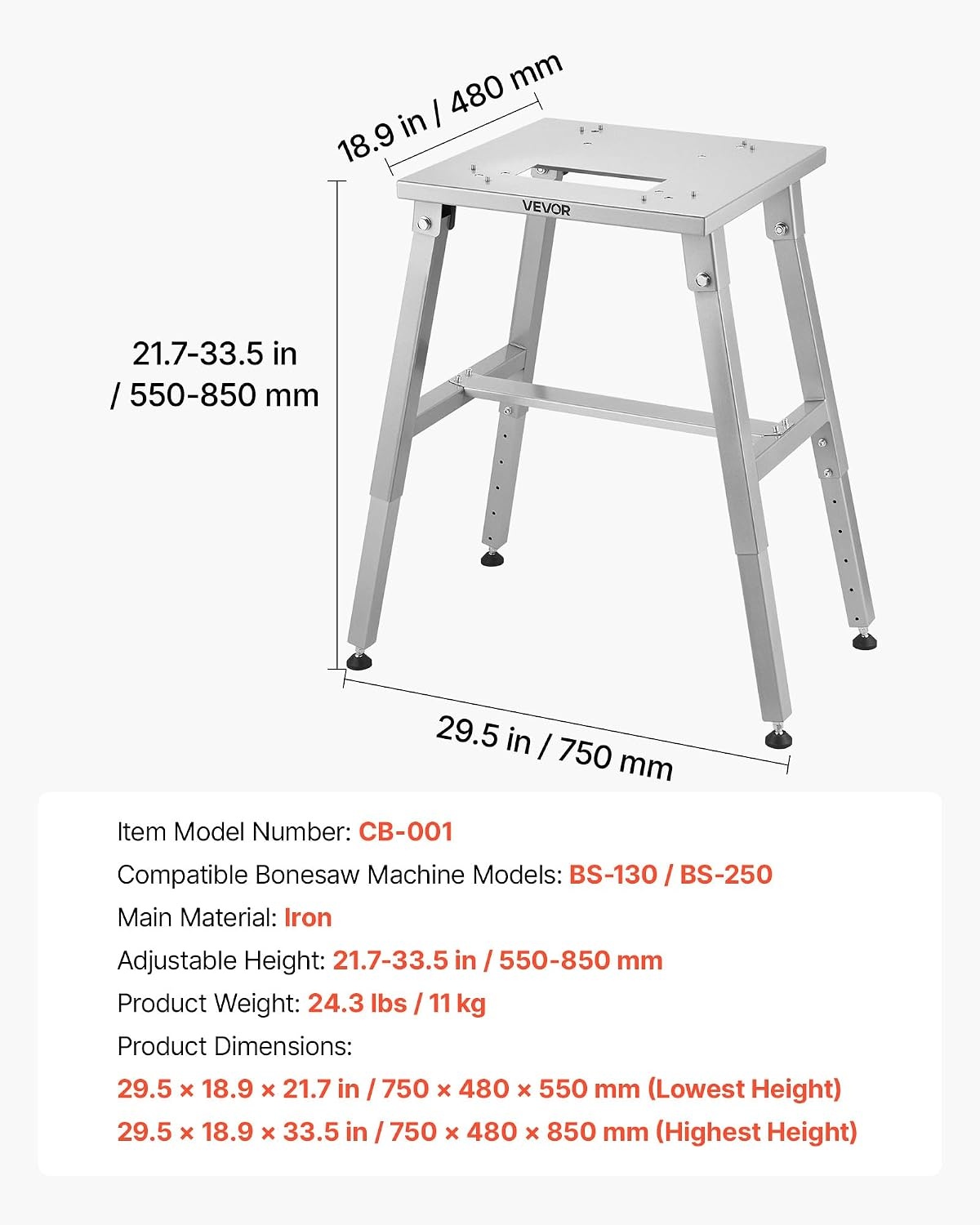 image:imageVEVOR Commercial Electric Meat Bandsaw 1100W Bone Sawing Machine with 124 x 181 Workbench 043 Cutting Thickness 7 Extra Replacement Blades for Cutting Bone Frozen Meat Pork Beef amp RibsBandsaw Stand