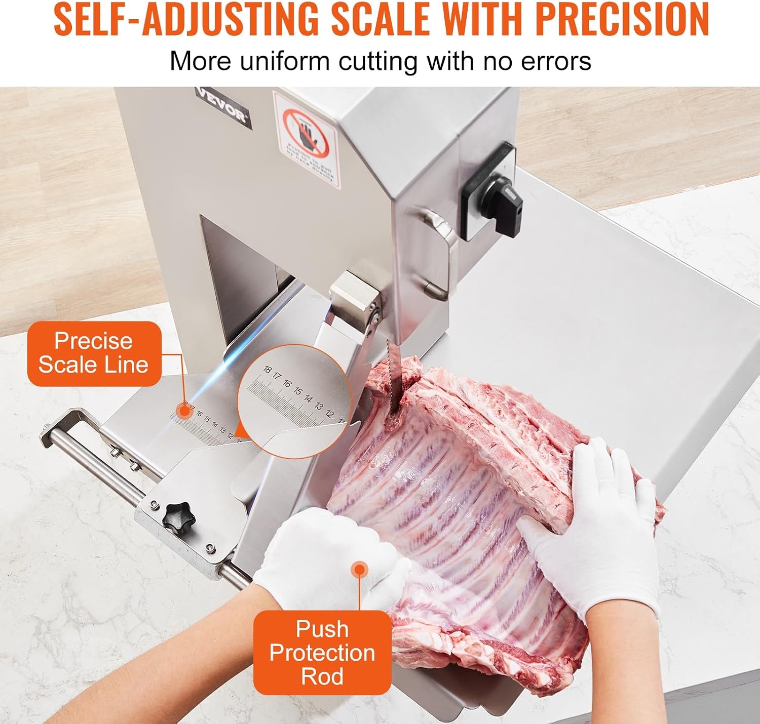 image:imageVEVOR Commercial Electric Meat Bandsaw 1100W Bone Sawing Machine with 124 x 181 Workbench 043 Cutting Thickness 7 Extra Replacement Blades for Cutting Bone Frozen Meat Pork Beef amp RibsCountertop 2200W