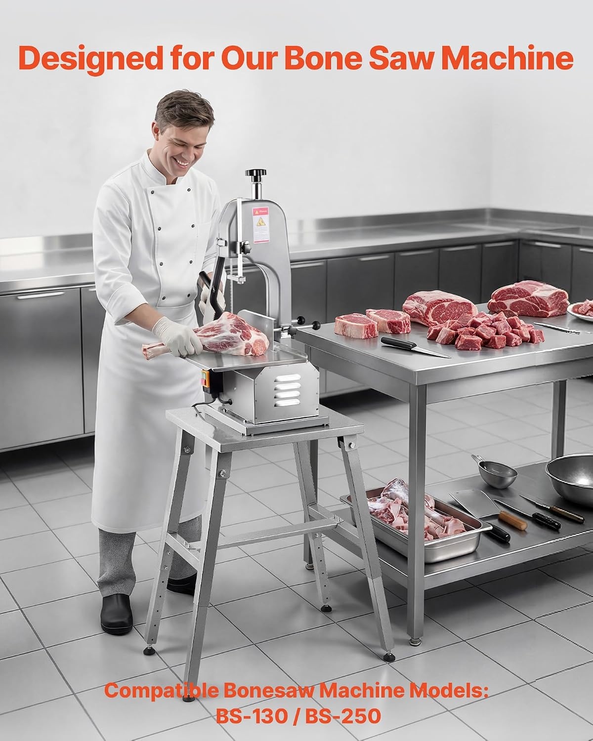 image:imageVEVOR Commercial Electric Meat Bandsaw 1100W Bone Sawing Machine with 124 x 181 Workbench 043 Cutting Thickness 7 Extra Replacement Blades for Cutting Bone Frozen Meat Pork Beef amp RibsBandsaw Stand