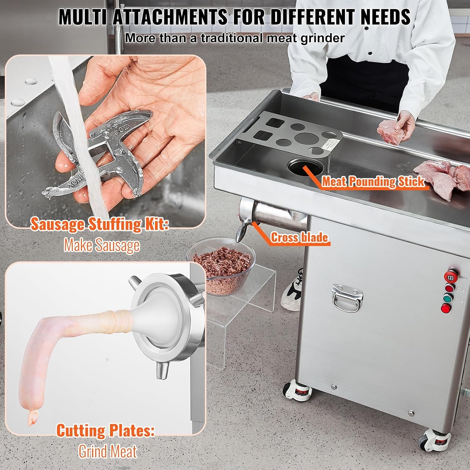 image:imageVEVOR Commercial Electric Meat Grinder 22 LbMin Cabinet Meat Grinder 2200W Industrial Grinder with Blade Grinding Plate Sausage Maker Stainless Steel Meat Mincer Machine for Kitchen Restaurant42 367LbMin