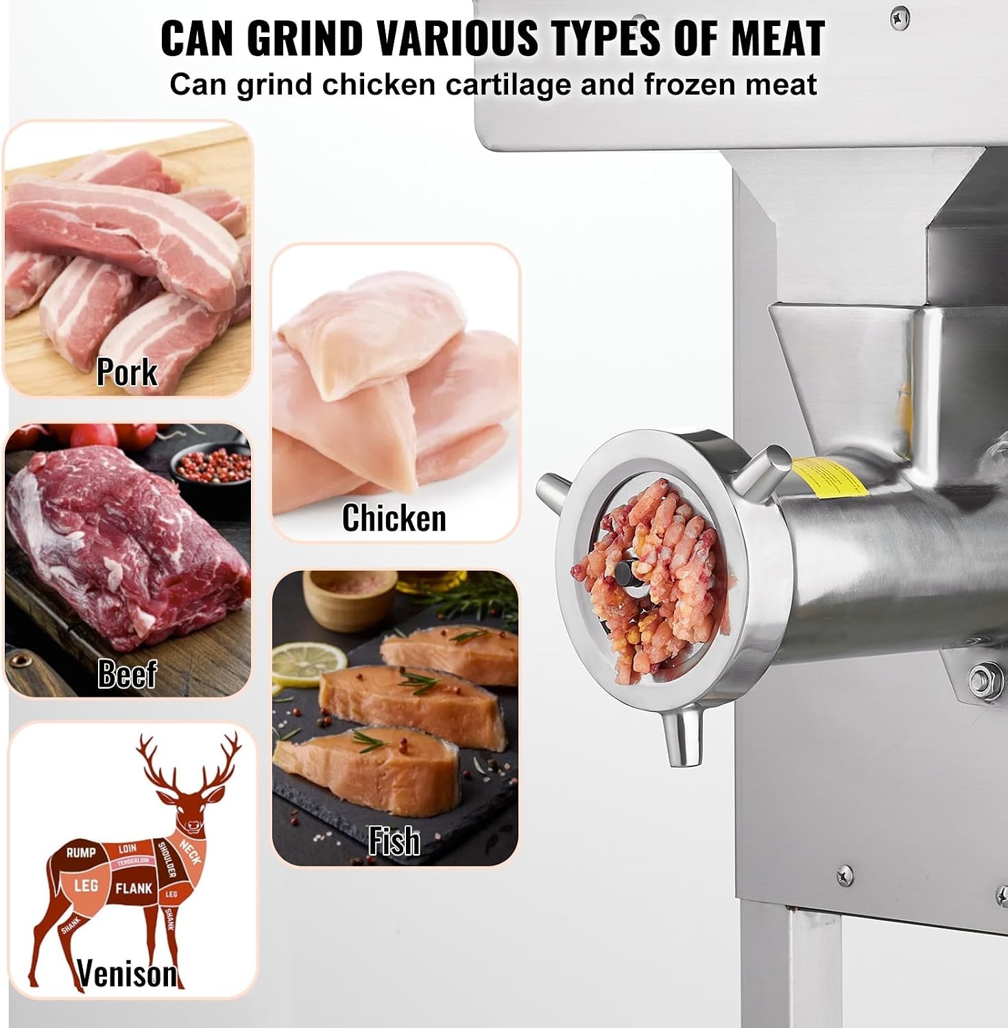 image:imageVEVOR Commercial Electric Meat Grinder 22 LbMin Cabinet Meat Grinder 2200W Industrial Grinder with Blade Grinding Plate Sausage Maker Stainless Steel Meat Mincer Machine for Kitchen Restaurant32 22 LbMin