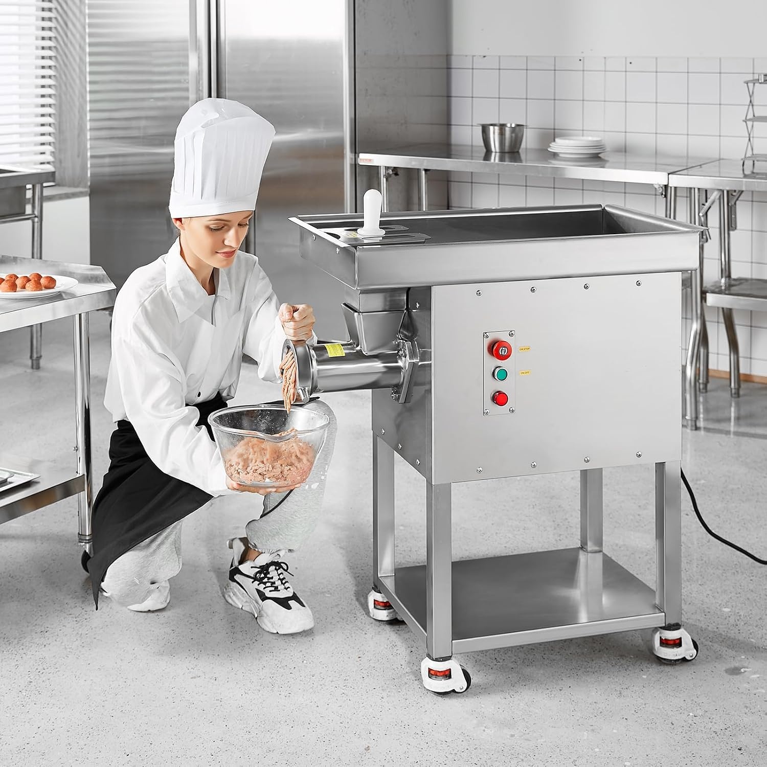 image:imageVEVOR Commercial Electric Meat Grinder 22 LbMin Cabinet Meat Grinder 2200W Industrial Grinder with Blade Grinding Plate Sausage Maker Stainless Steel Meat Mincer Machine for Kitchen Restaurant32 22 LbMin