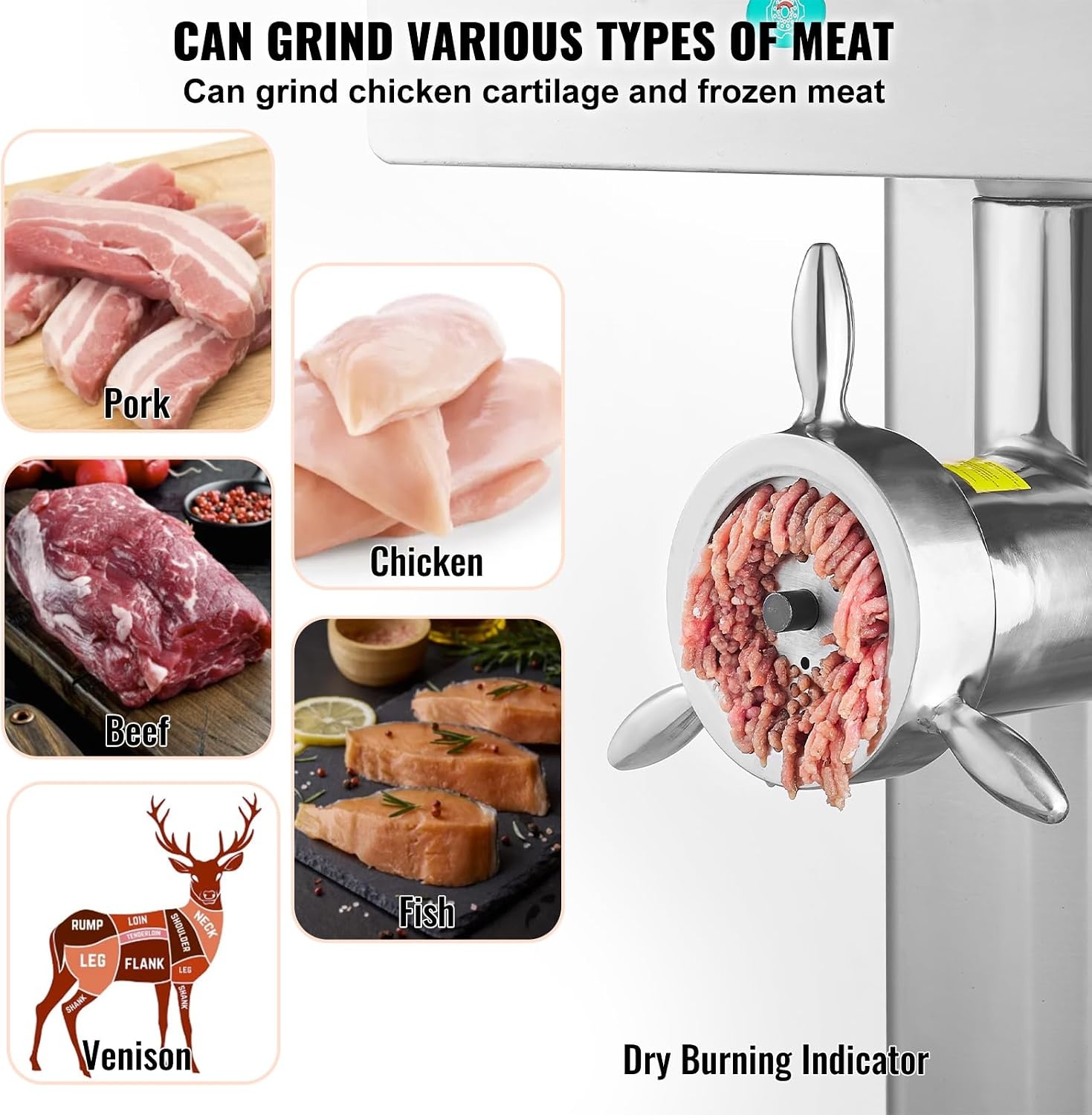 image:imageVEVOR Commercial Electric Meat Grinder 22 LbMin Cabinet Meat Grinder 2200W Industrial Grinder with Blade Grinding Plate Sausage Maker Stainless Steel Meat Mincer Machine for Kitchen Restaurant42 367LbMin