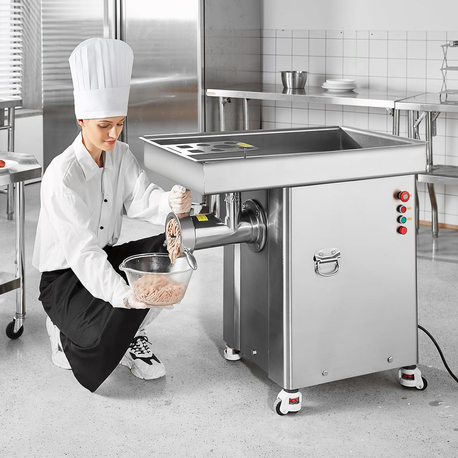 image:imageVEVOR Commercial Electric Meat Grinder 22 LbMin Cabinet Meat Grinder 2200W Industrial Grinder with Blade Grinding Plate Sausage Maker Stainless Steel Meat Mincer Machine for Kitchen Restaurant42 367LbMin