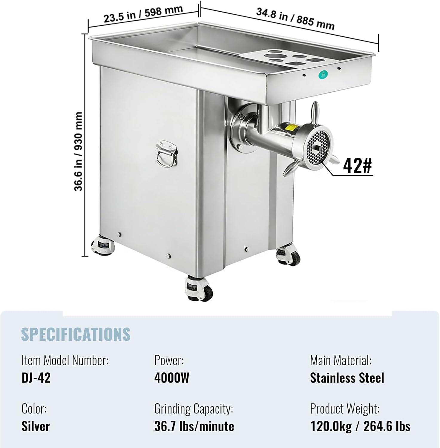 image:imageVEVOR Commercial Electric Meat Grinder 22 LbMin Cabinet Meat Grinder 2200W Industrial Grinder with Blade Grinding Plate Sausage Maker Stainless Steel Meat Mincer Machine for Kitchen Restaurant42 367LbMin