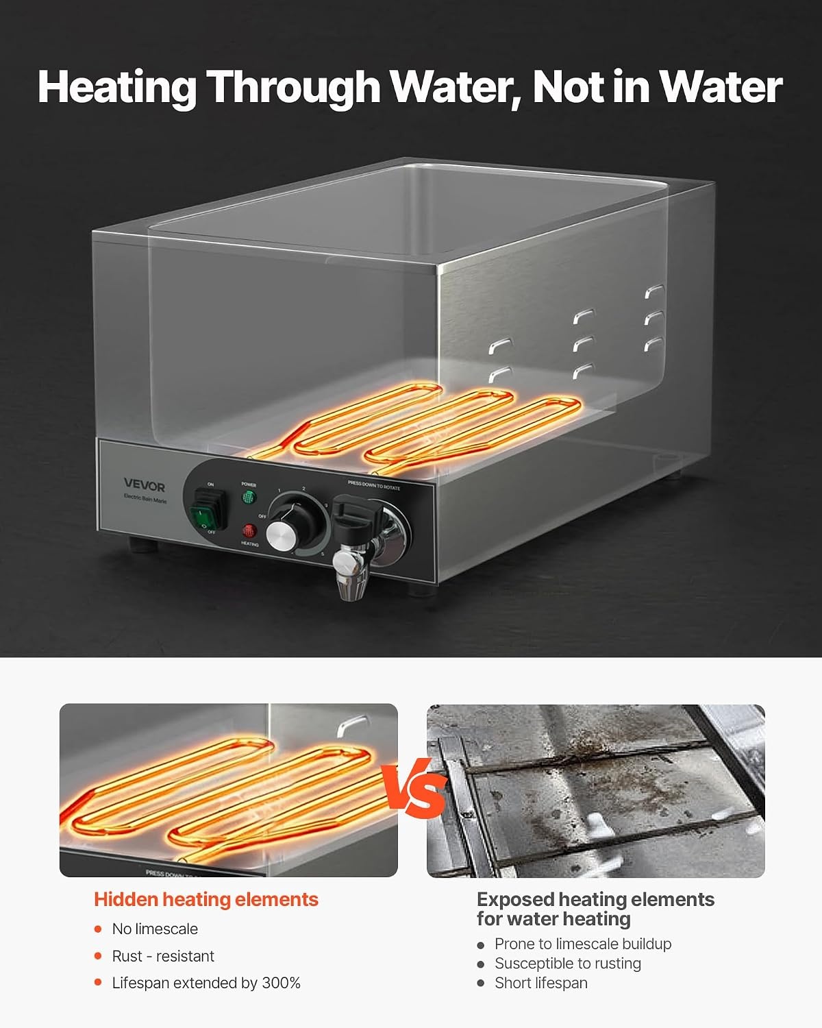 image:imageVEVOR Commercial Food Warmer 1500W Electric Stainless Steel Steam Food Warmer Fast Heating Countertop Buffet Bain Marie with Four 13 Size Food Pans for Catering Restaurants Parties amp Buffets313Pan20CM Depth